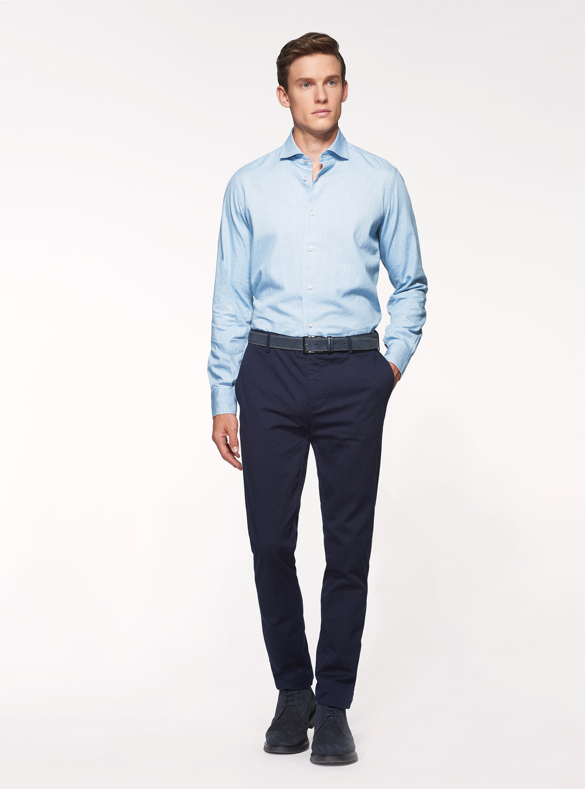 Pantaloni chino in twill di cotone stretch, BLU NAVY