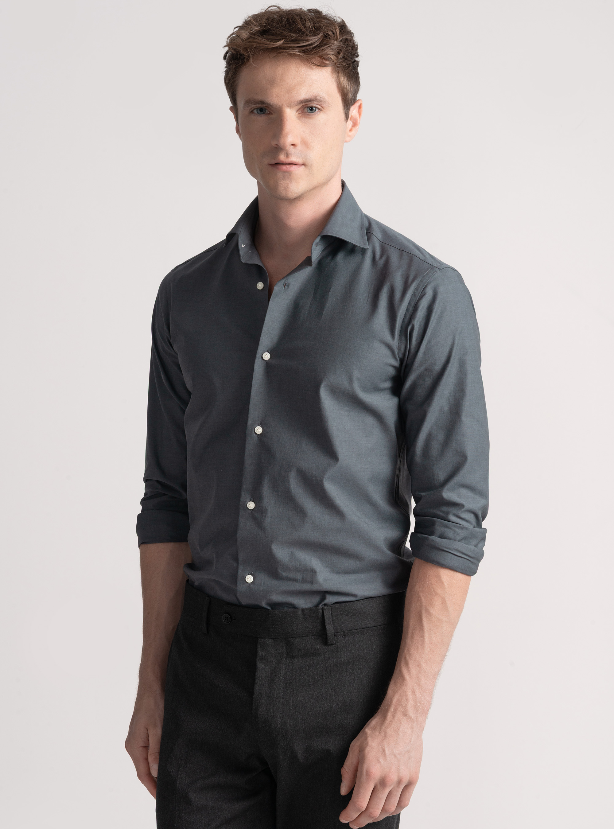Cotton poplin stretch shirt, GREY