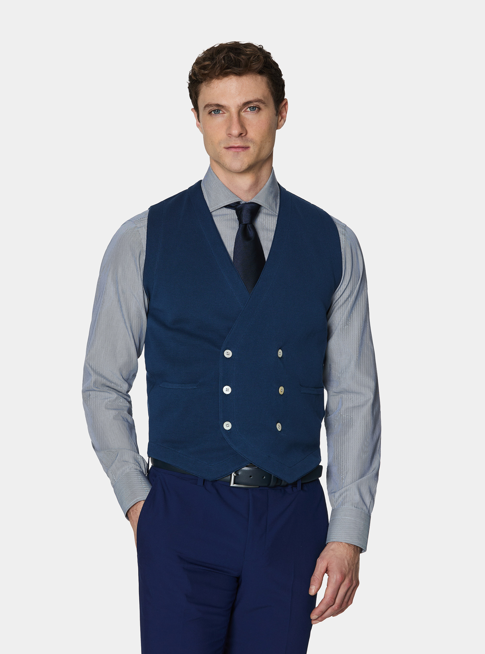 Gilet doppiopetto in maglia di cotone, INCHIOSTRO