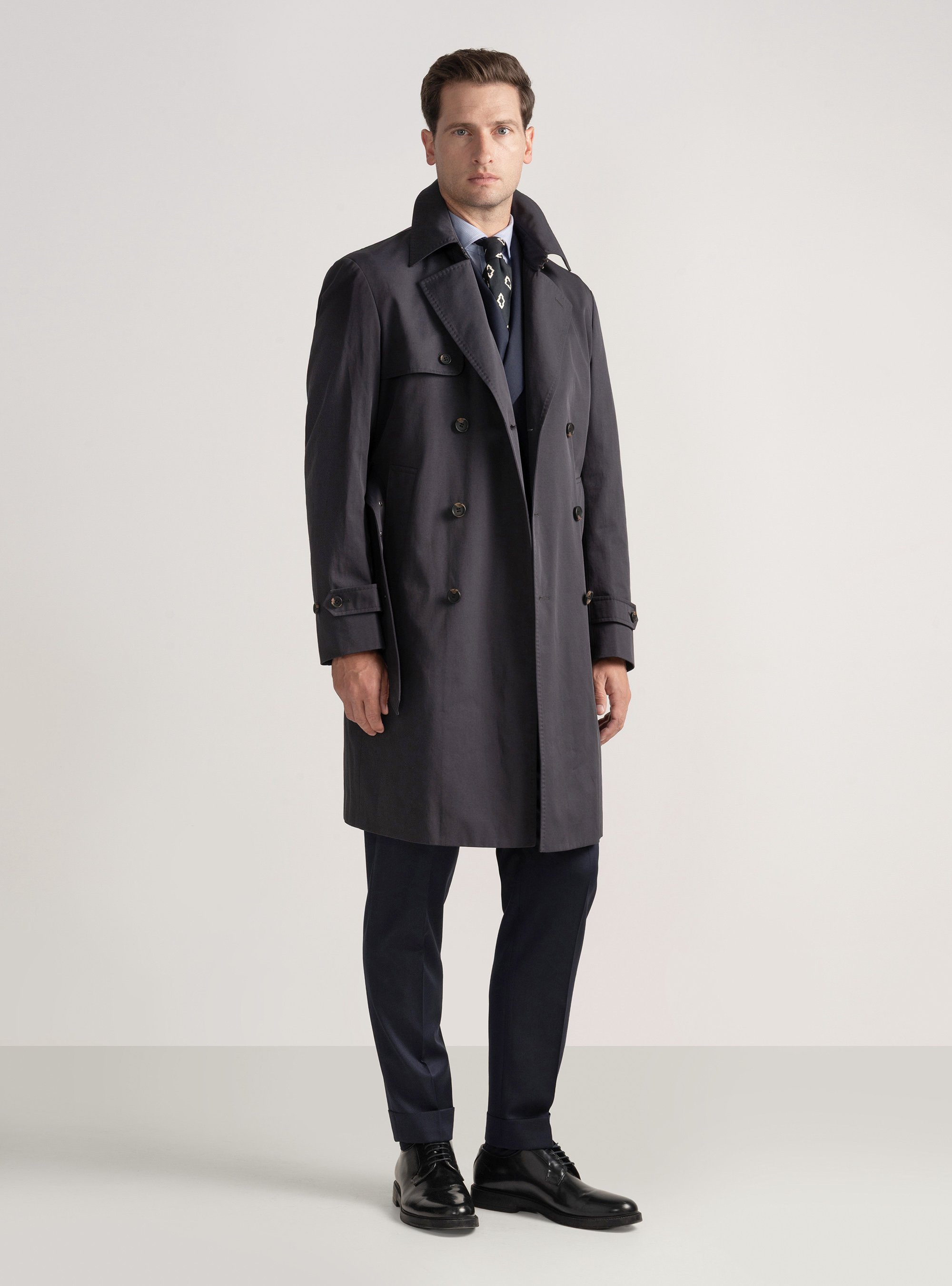 Cotton twill trench coat, NAVY BLUE