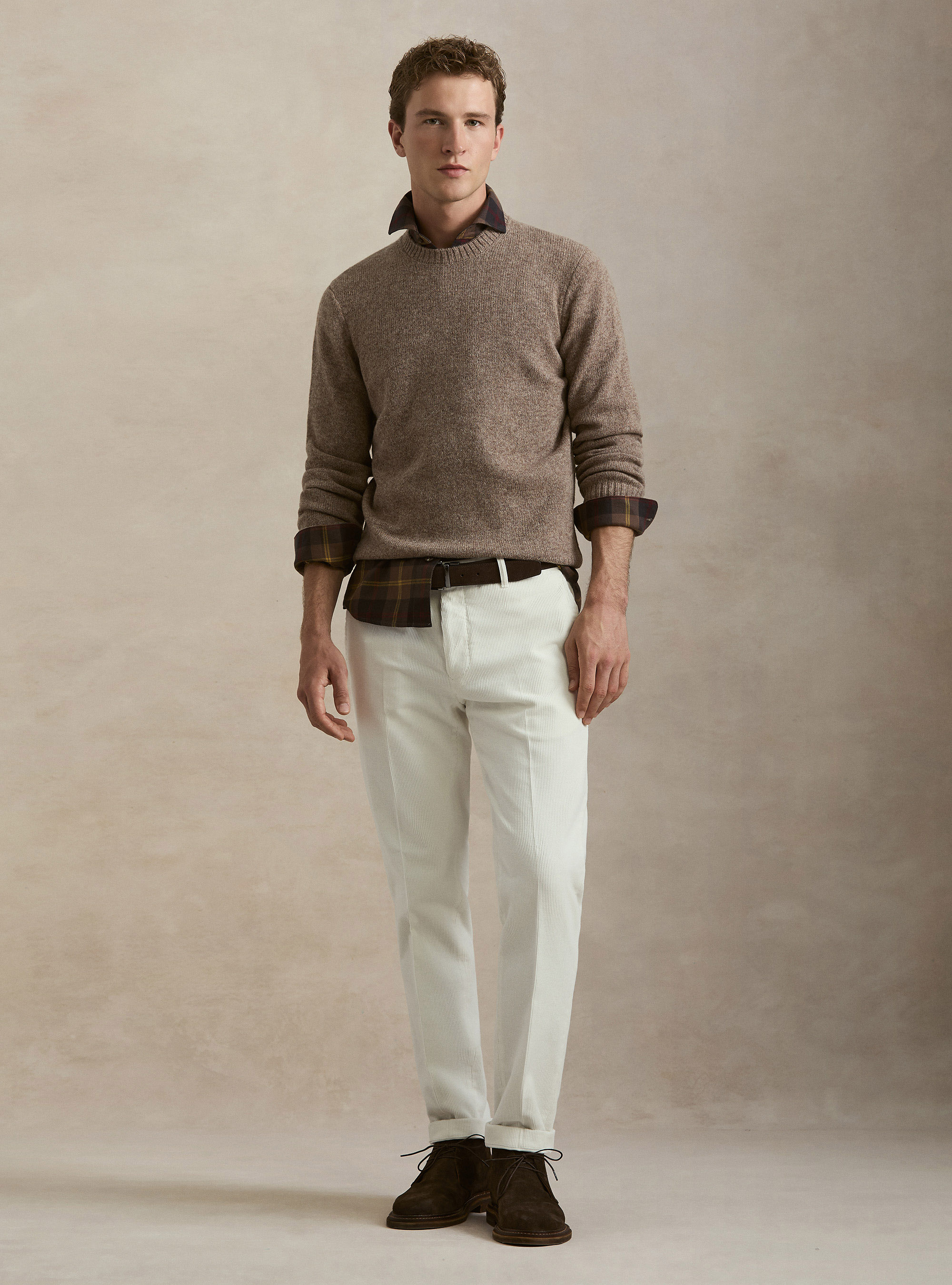 Pure Shetland wool crewneck sweater, MUD
