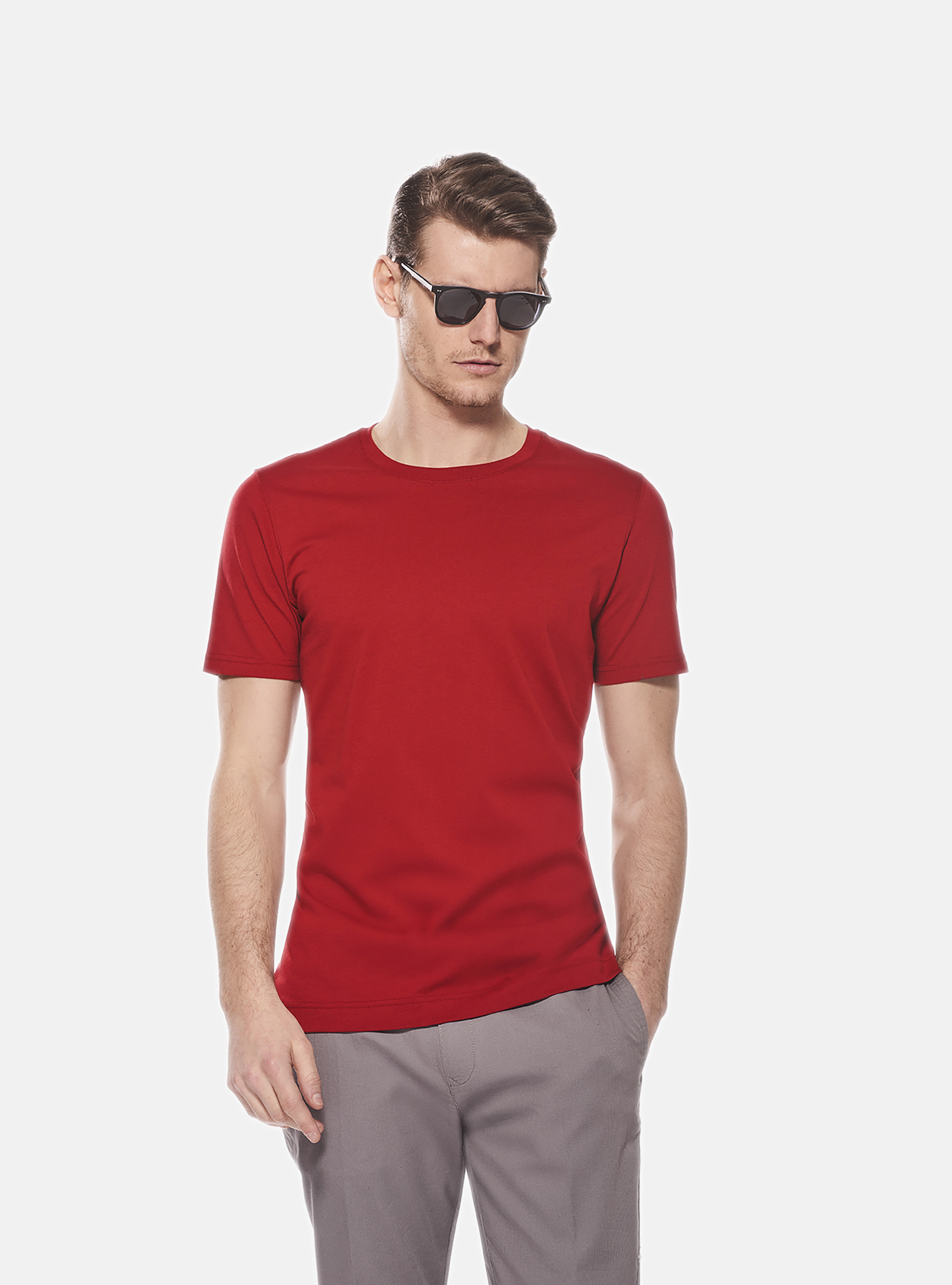 Cotton jersey half sleeve t-shirt, RED