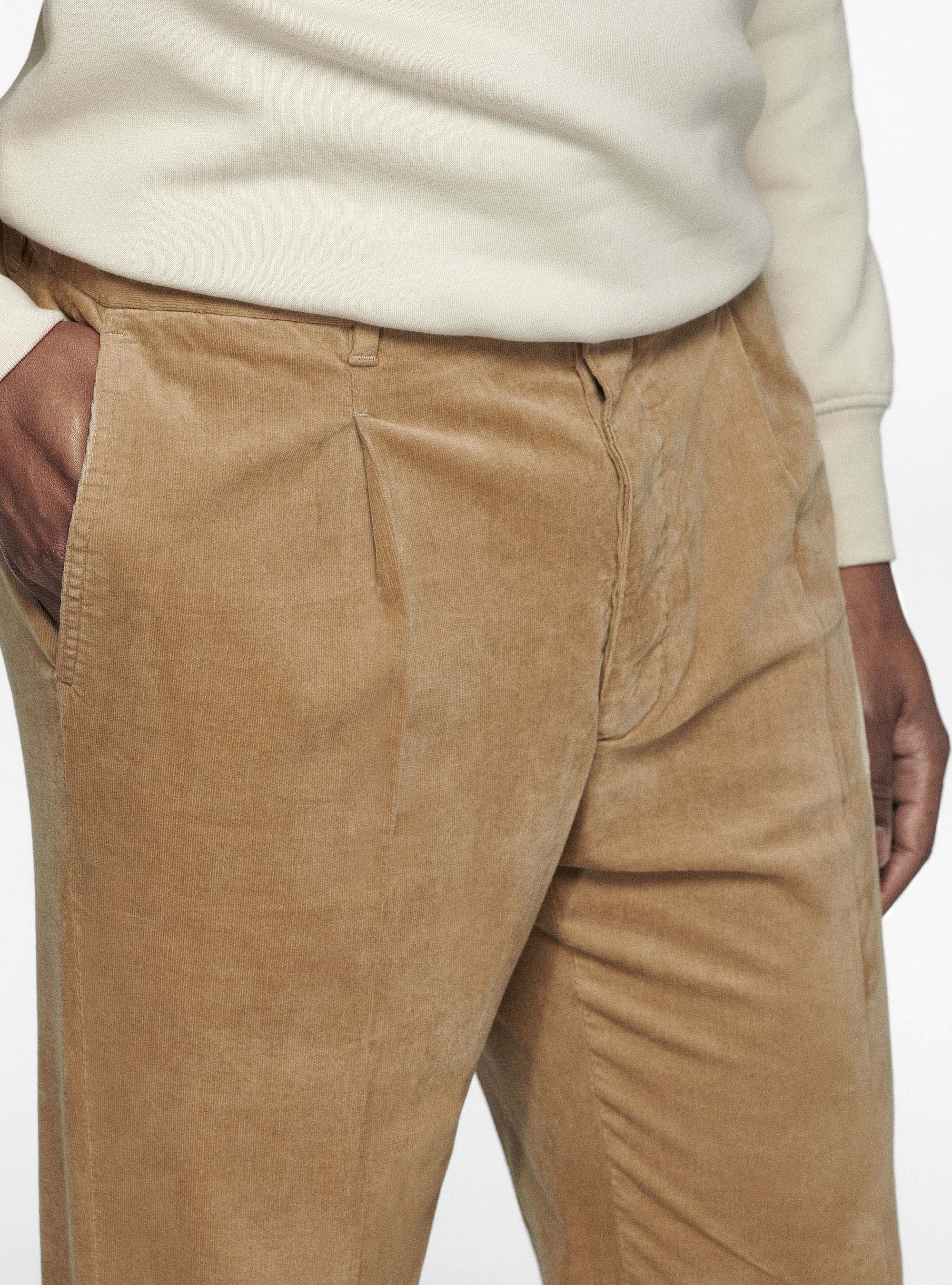Pantaloni con elastico in velluto millerighe, SABBIA