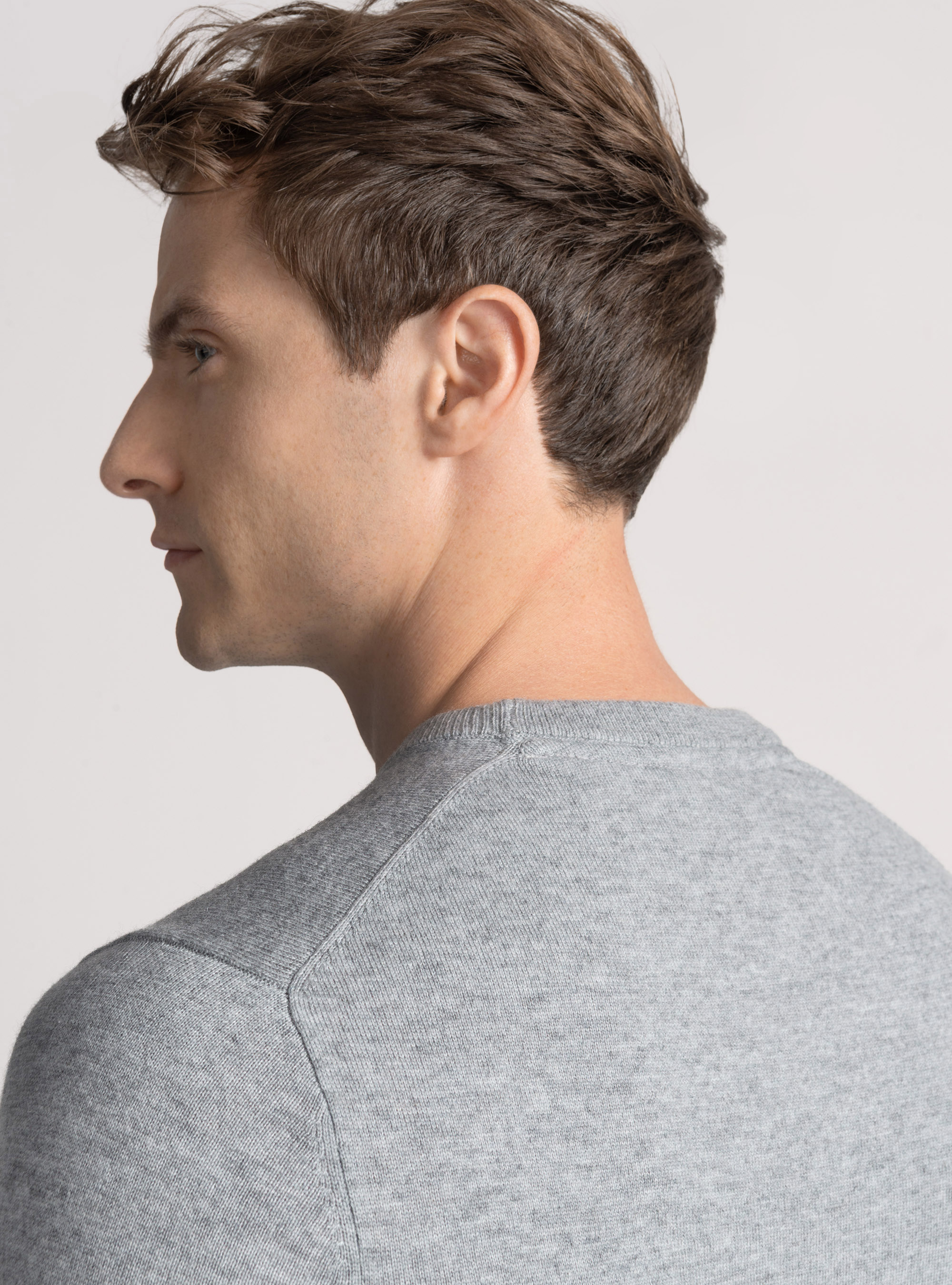 Tricot à col ras du cou en laine mélangée, GRIGIO MELANGE 0151C