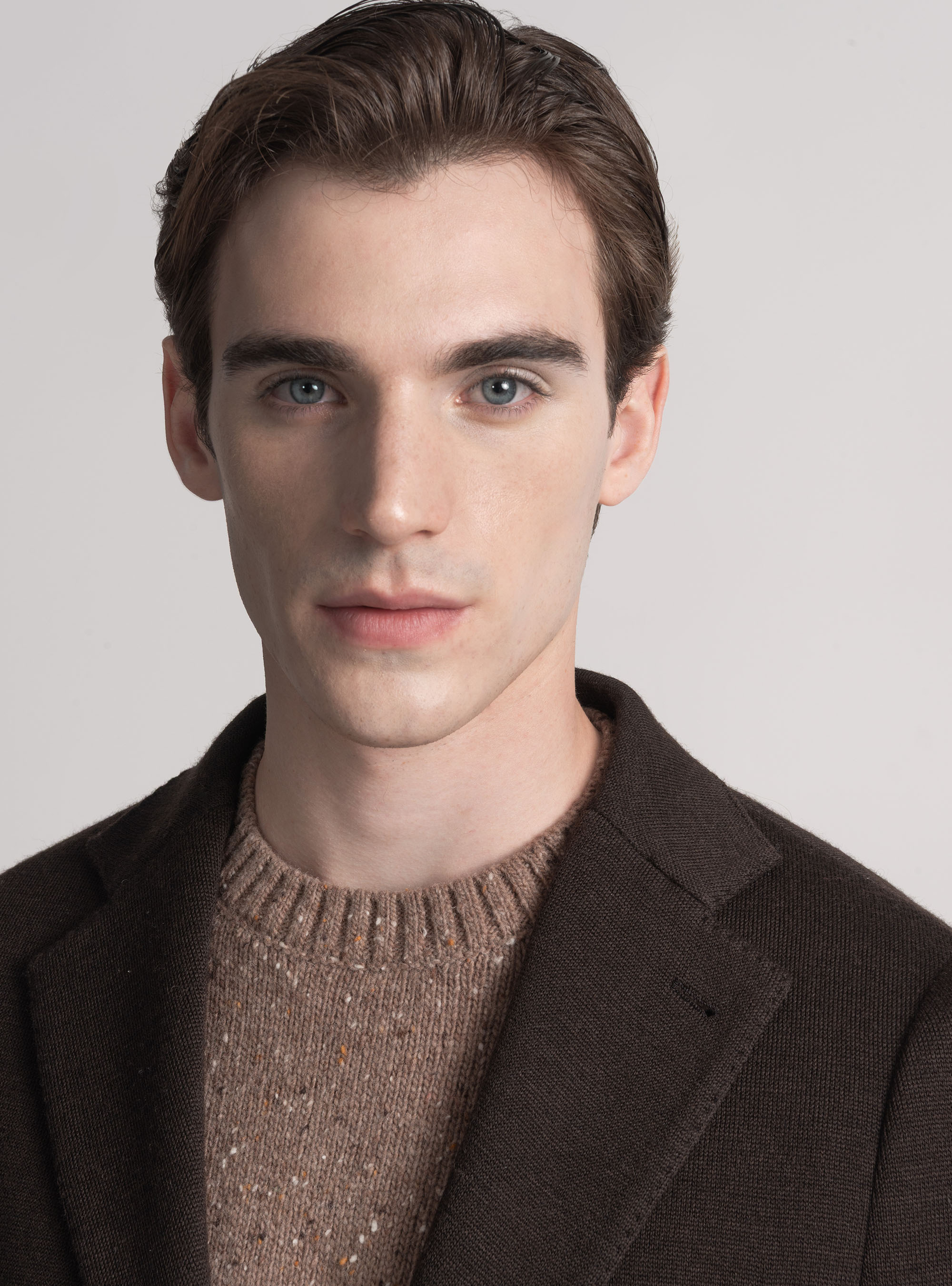 Giacca jersey in lana e cotone, MARRONE