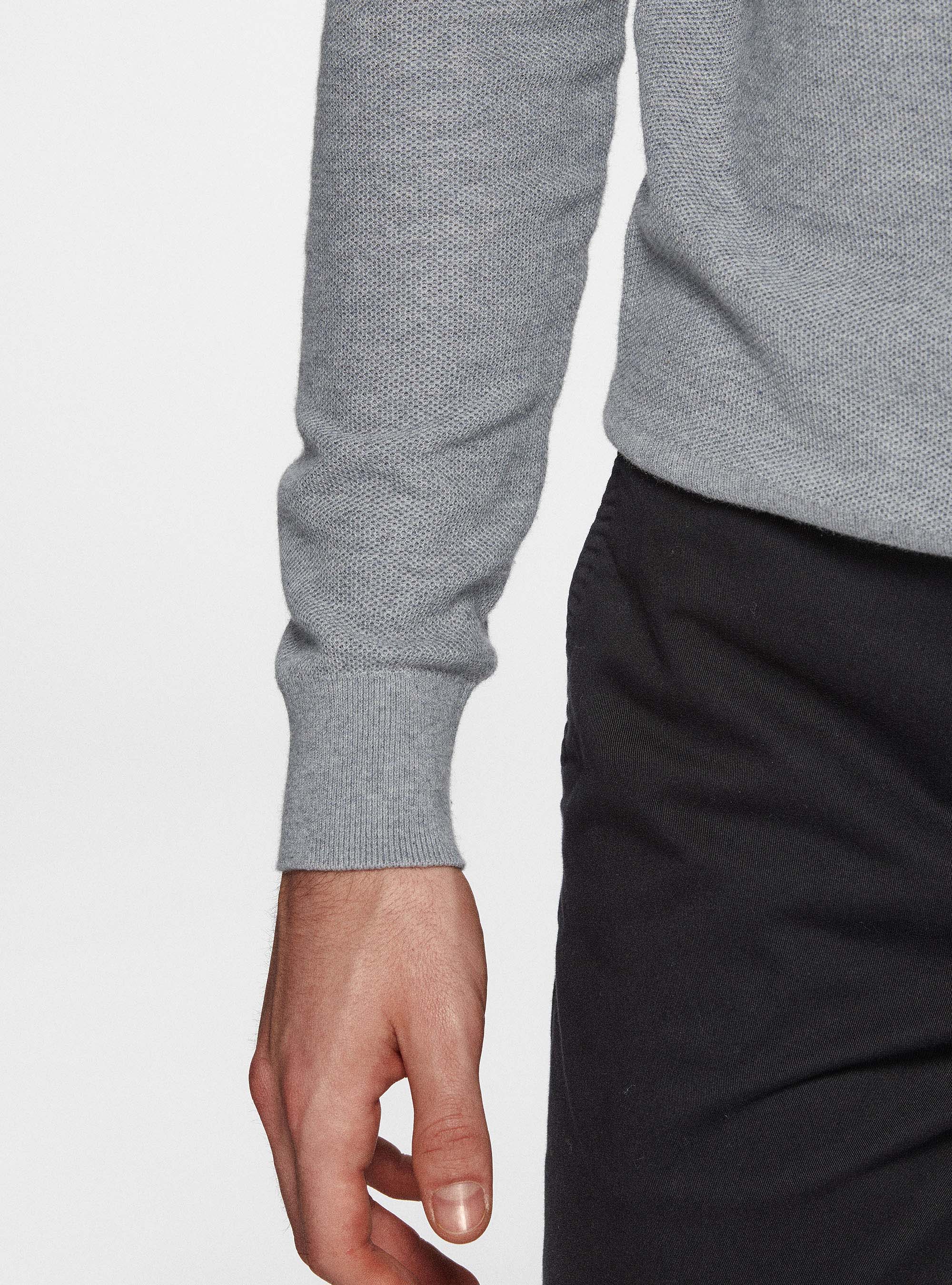 Maglia girocollo nido d'ape in cotone cashmere, GRIGIO MELANGE 0151C