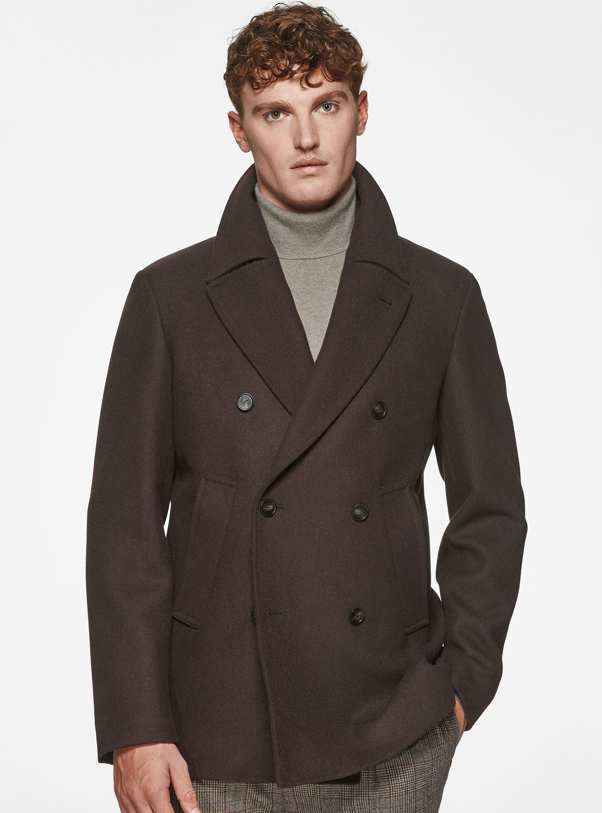 Chaquetón en mezcla de lana, MARRON