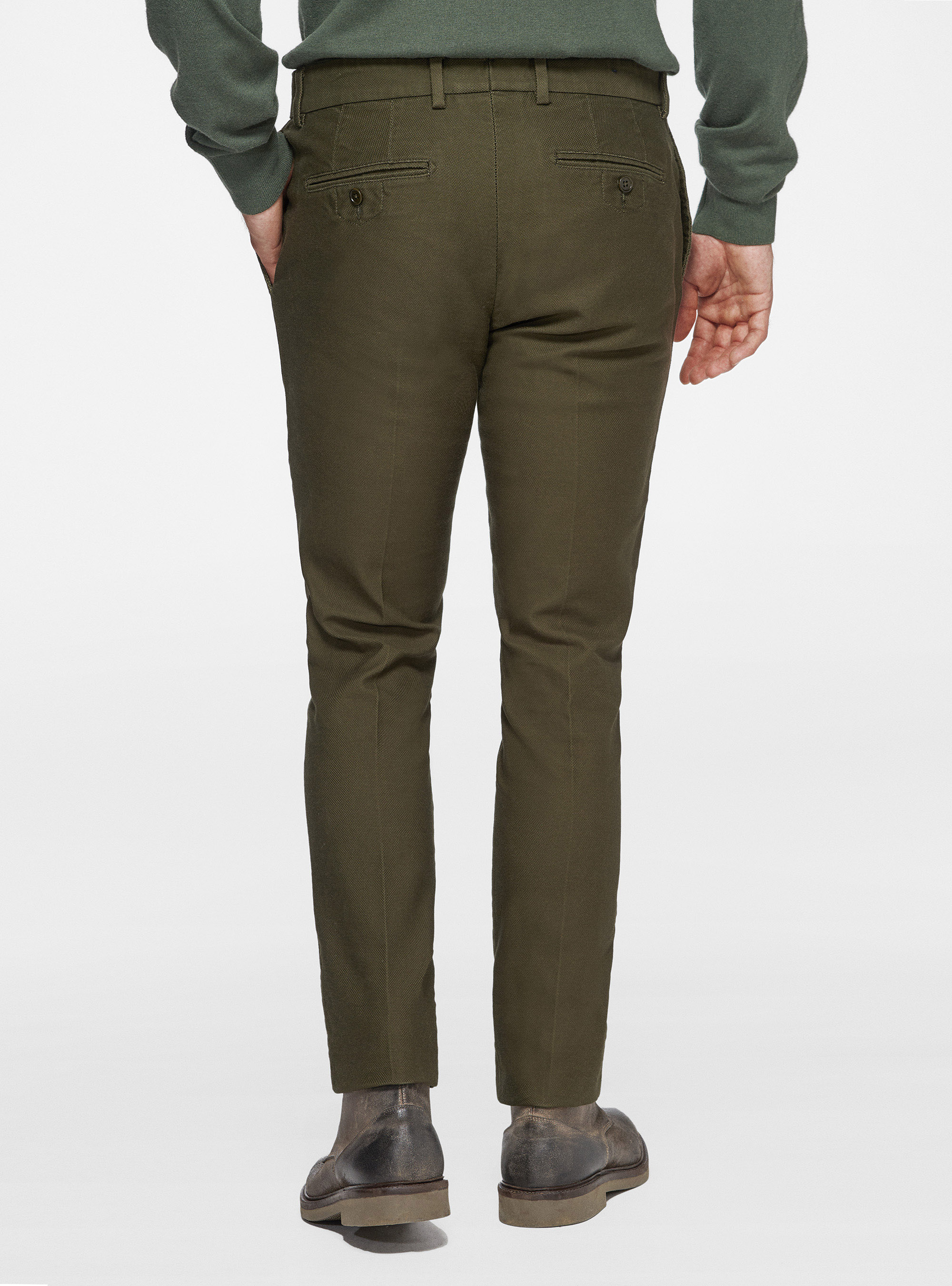 Pantaloni chino slim fit in cotone armaturato, MILITARE 0609C