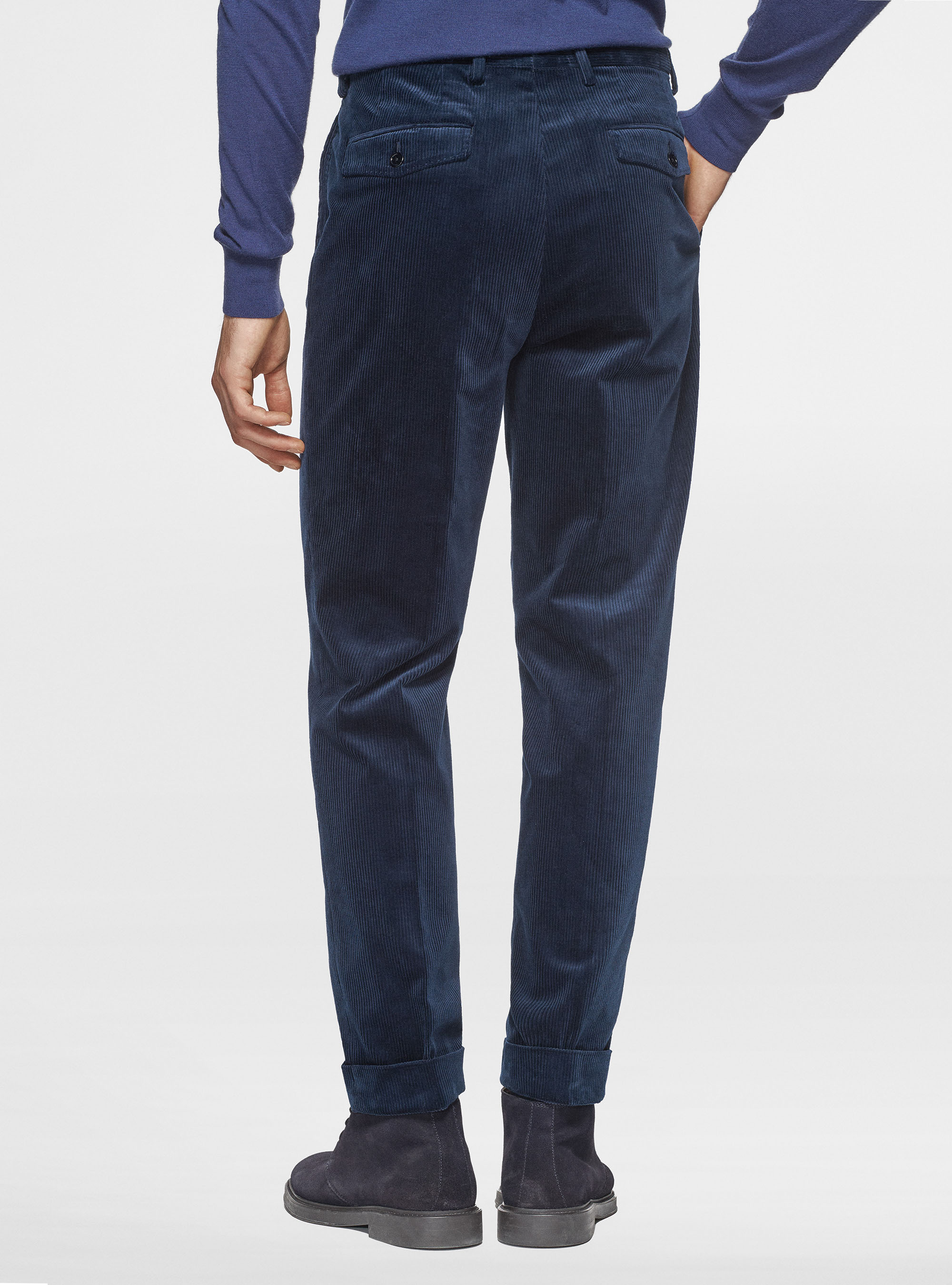 Pantaloni con pince in velluto Duca Visconti di Modrone, BLU NAVY