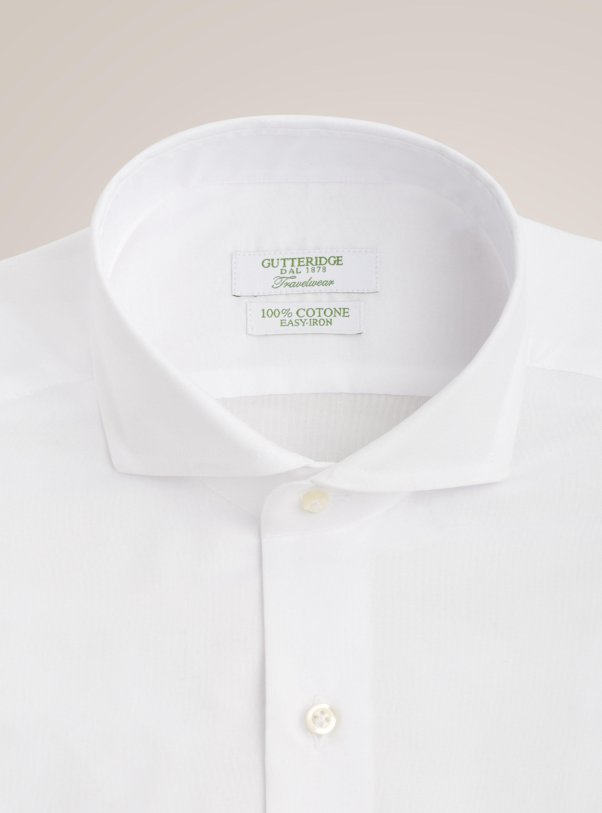Travel shirt with french collar in oxford cotton, WHITE