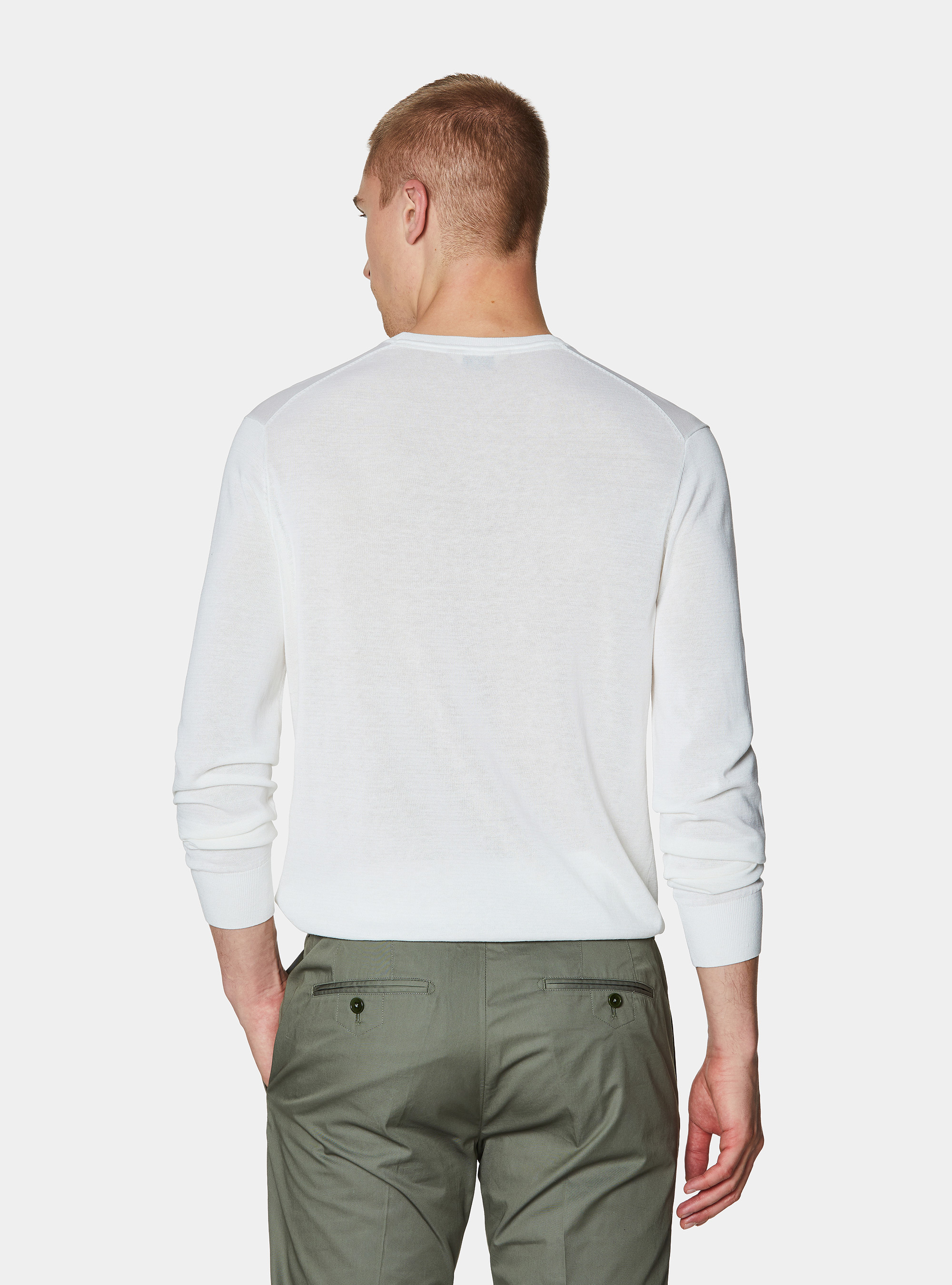 Trikot &agrave; col rond en coton et soie, BLANC