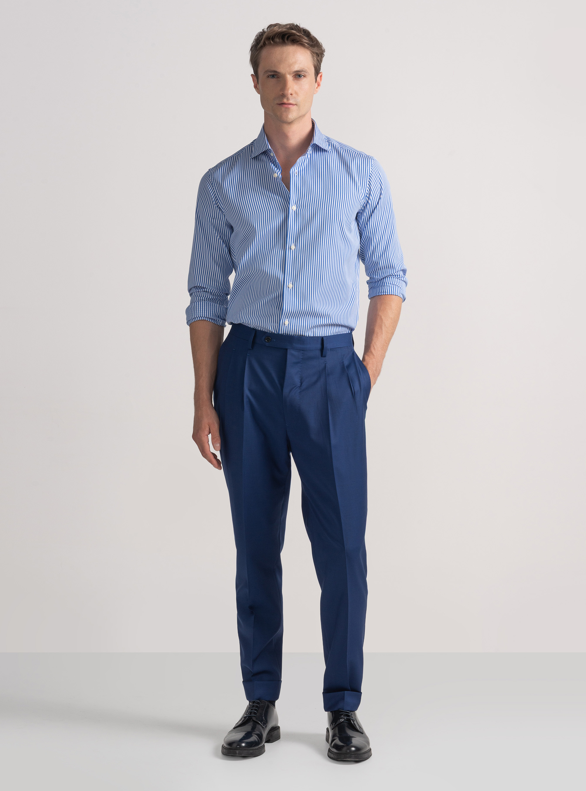 Striped cotton poplin shirt, LIGHT BLUE