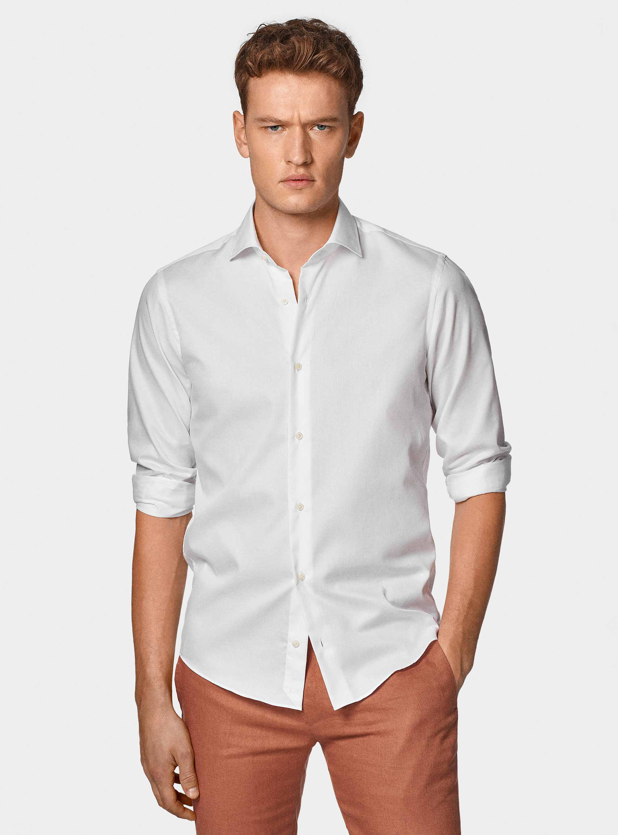 Camicia in puro cotone operato, BIANCO