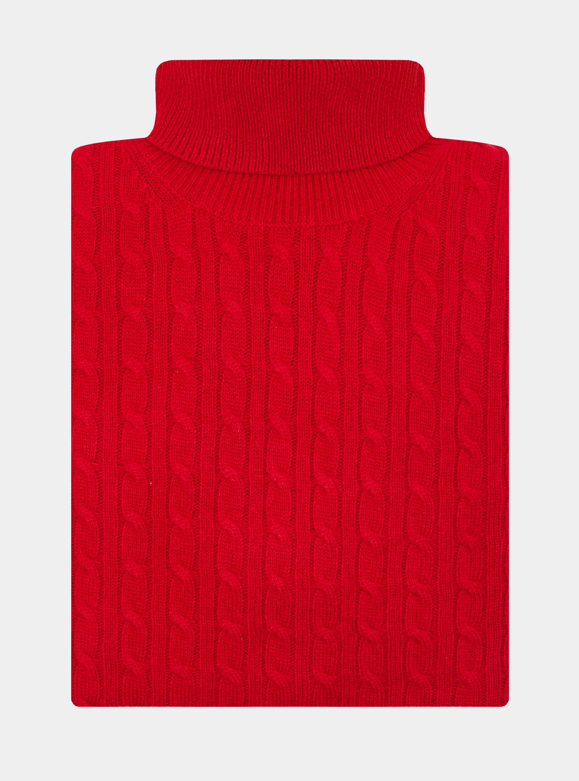 Maglia collo alto con treccia in lana cashmere, ROSSO