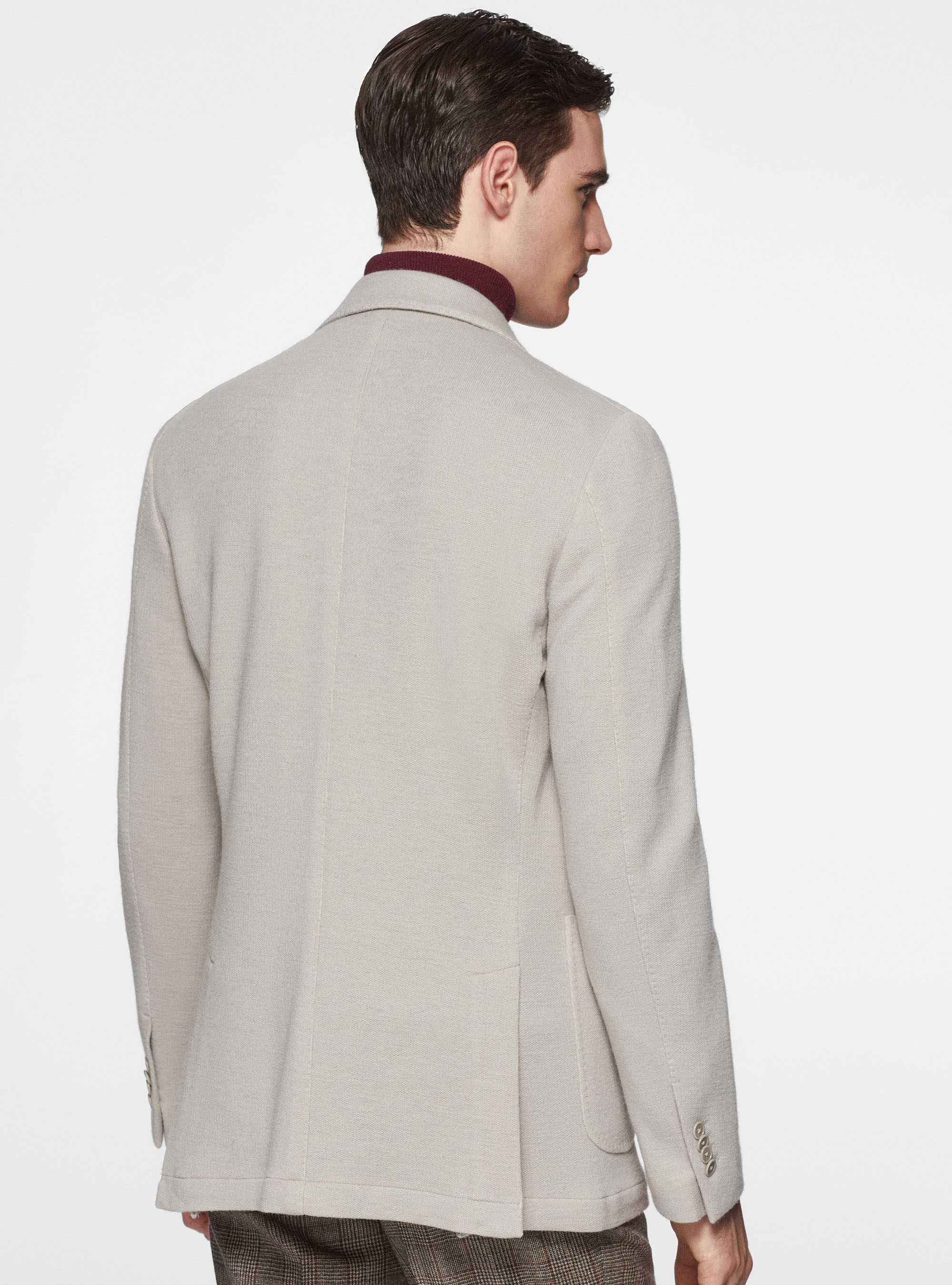 Giacca sfoderata in jersey di lana e cotone, PANNA