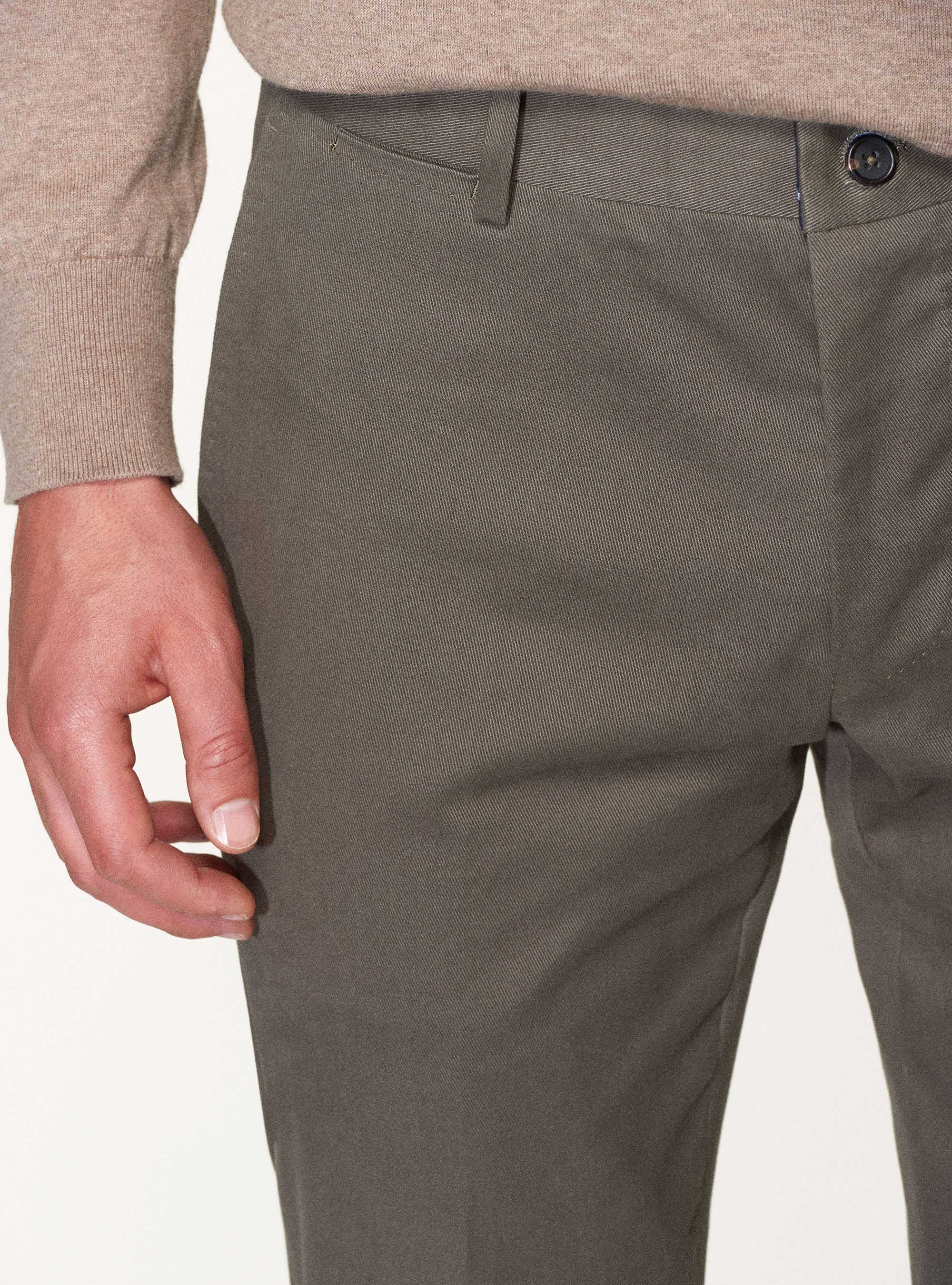 Pantaloni slack in twill di cotone smerigliato, VERDE