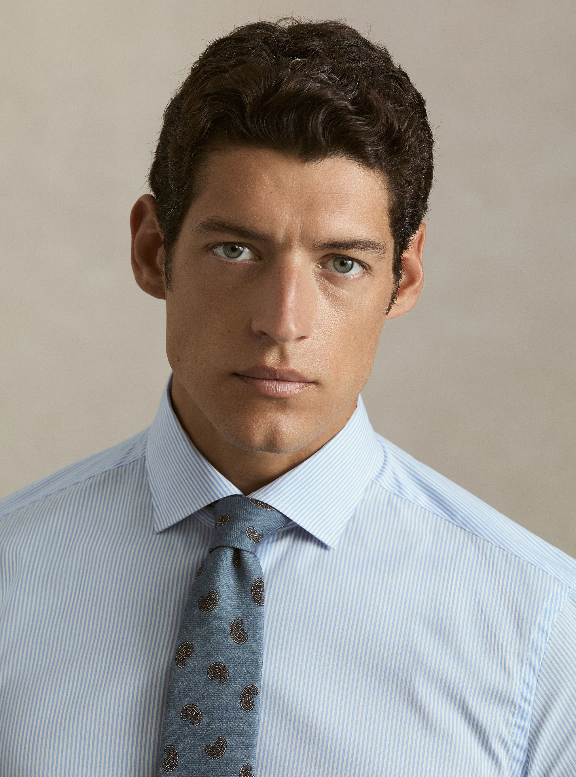 Striped cotton poplin stretch shirt, LIGHT BLUE