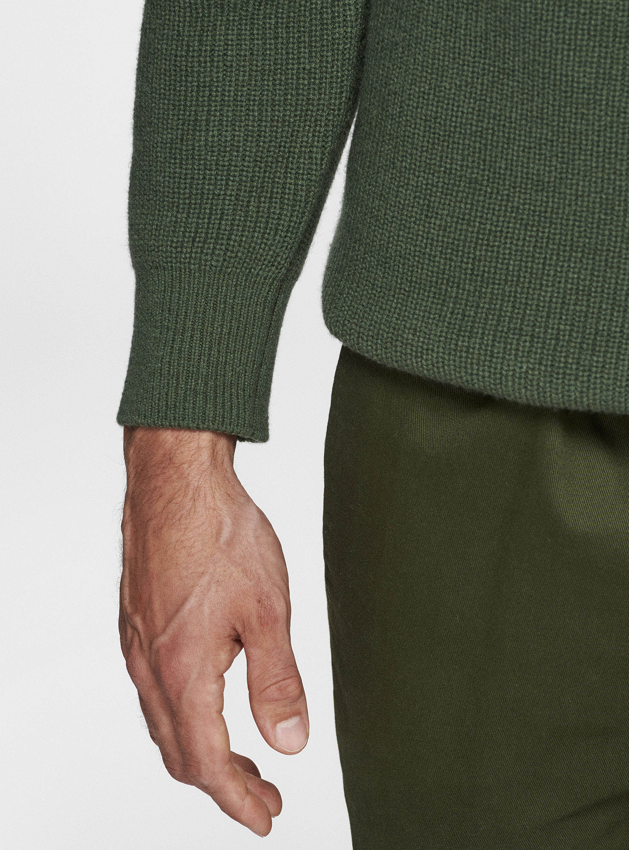 Maglia collo alto a costa perlata in lana merino, MILITARE 0609C