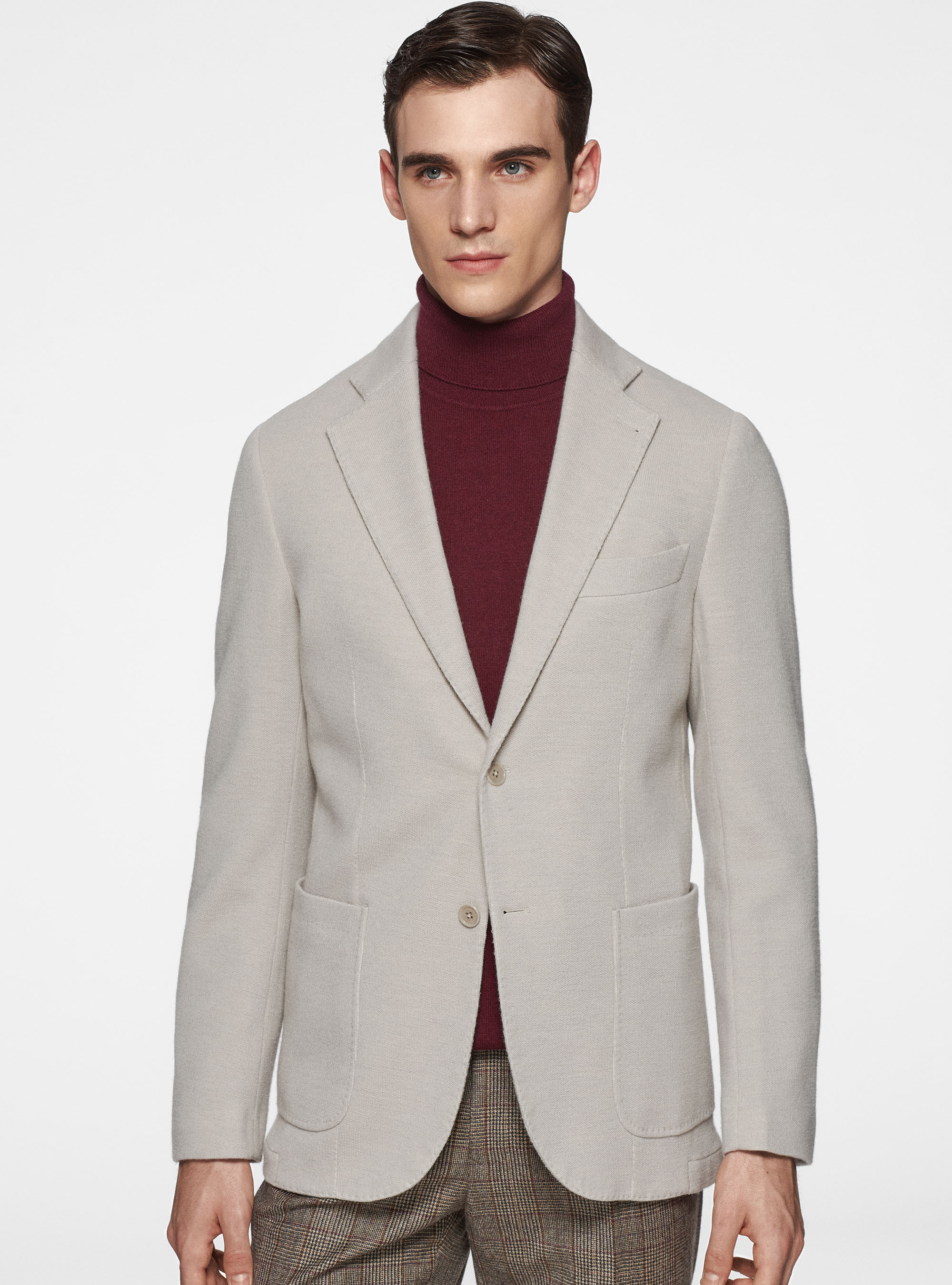 Giacca sfoderata in jersey di lana e cotone, PANNA