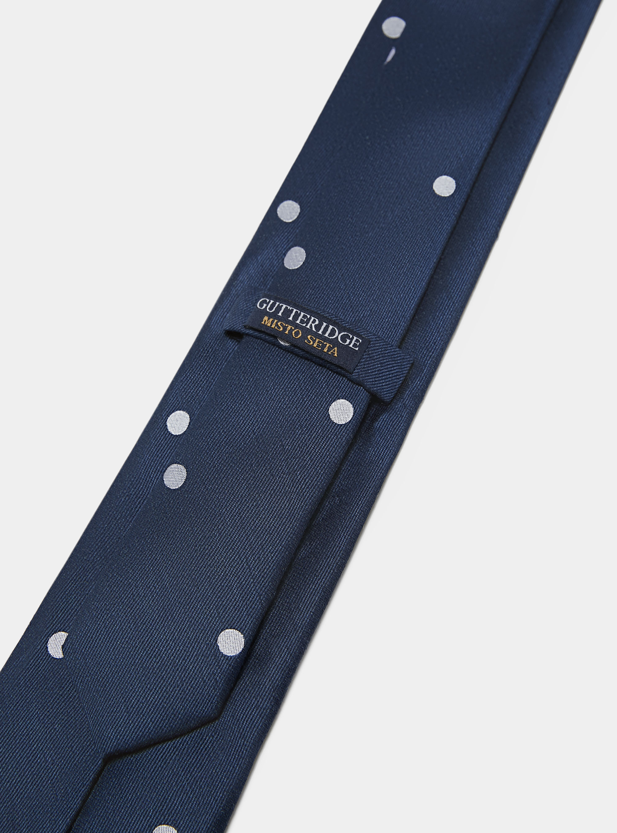 Cravate Macro en soie et lin à pois, BLEU