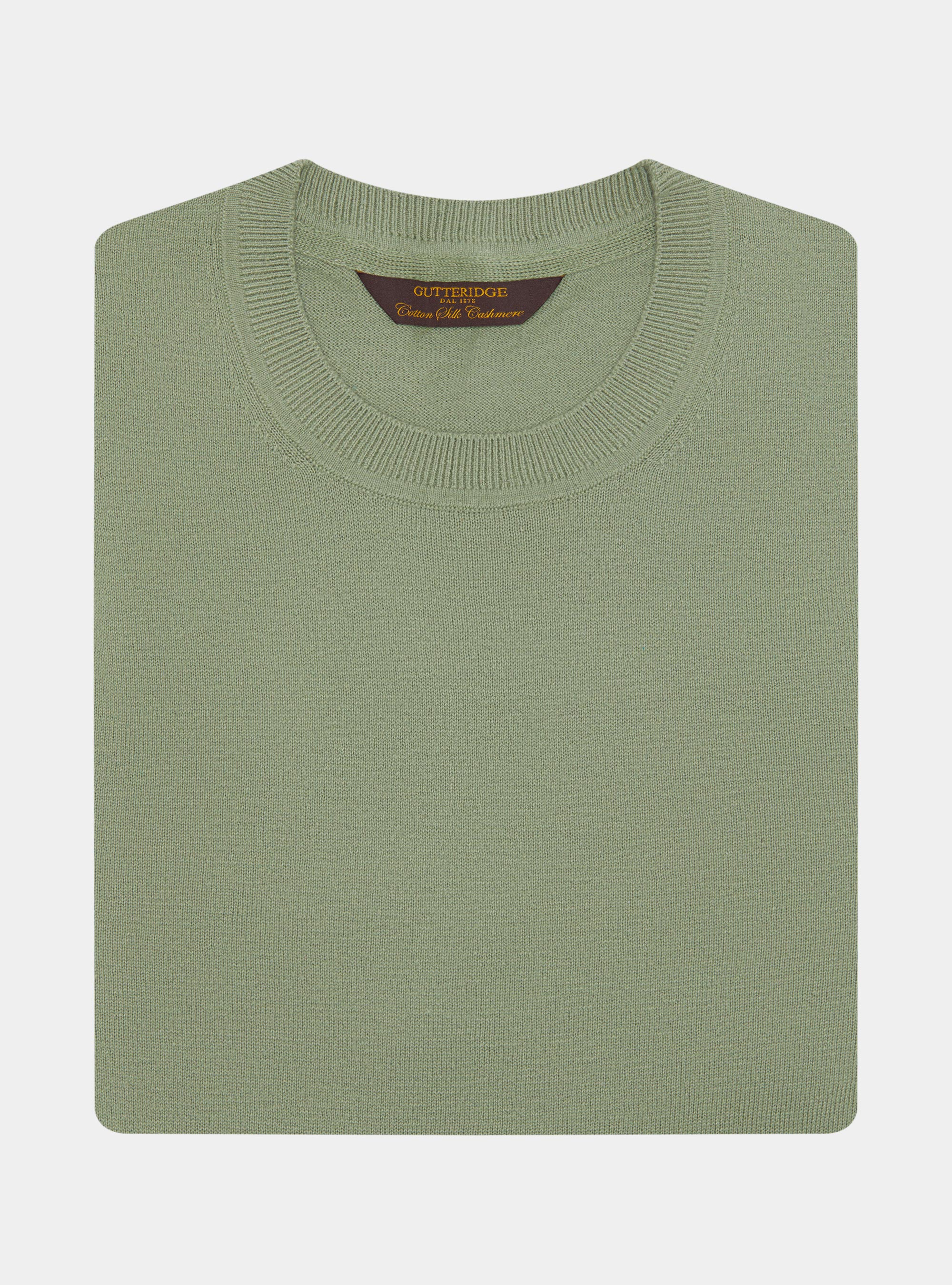 Pullover mit Rundhalsausschnitt aus Baumwolle, Seide und Kaschmir, SALVIA 0602C