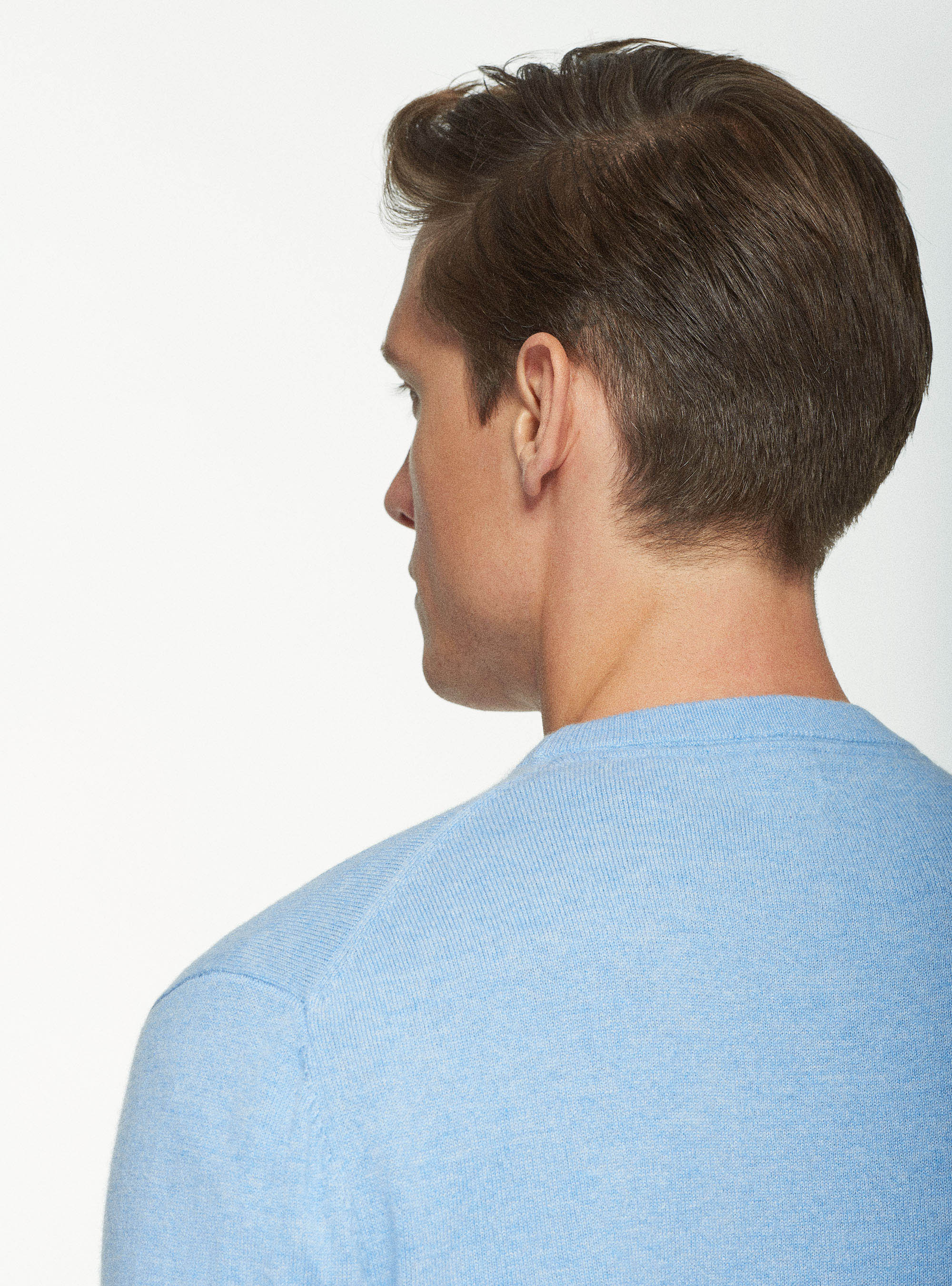 Maglia girocollo in puro cashmere, AZZURRO