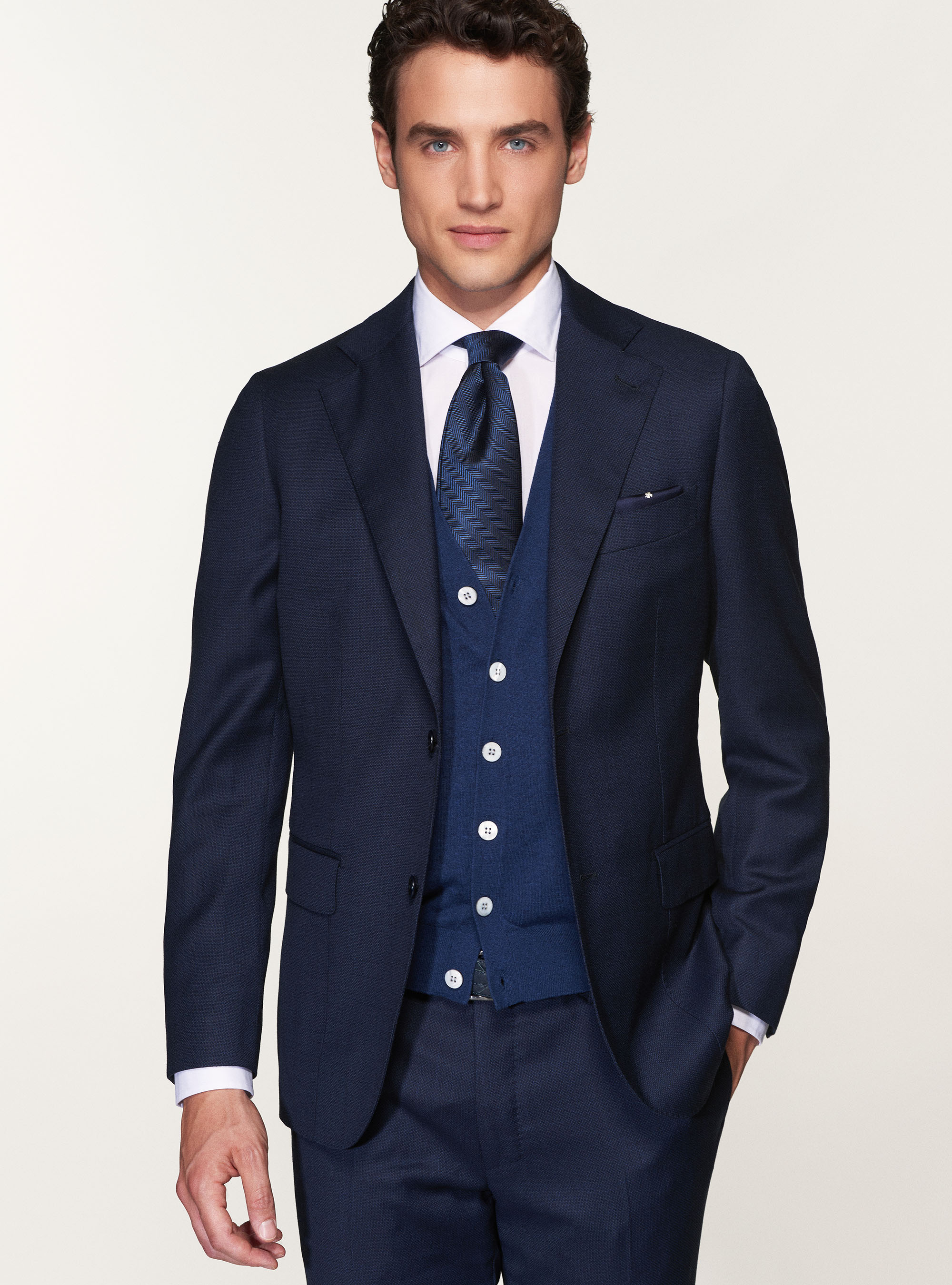 Giacca per abito in pura lana occhio di pernice, BLU NAVY