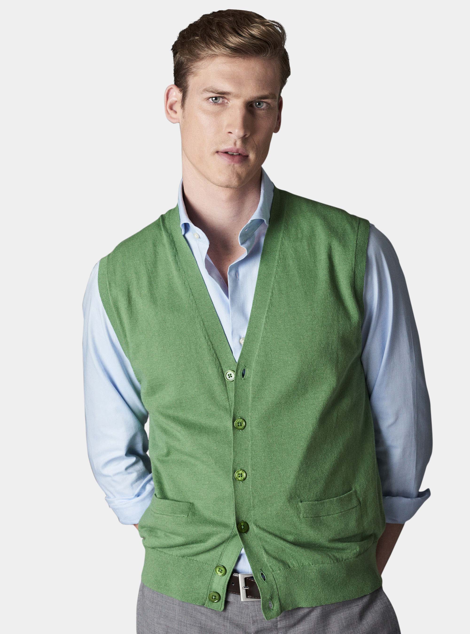 Gilet in maglia in cotone e lino, VERDE