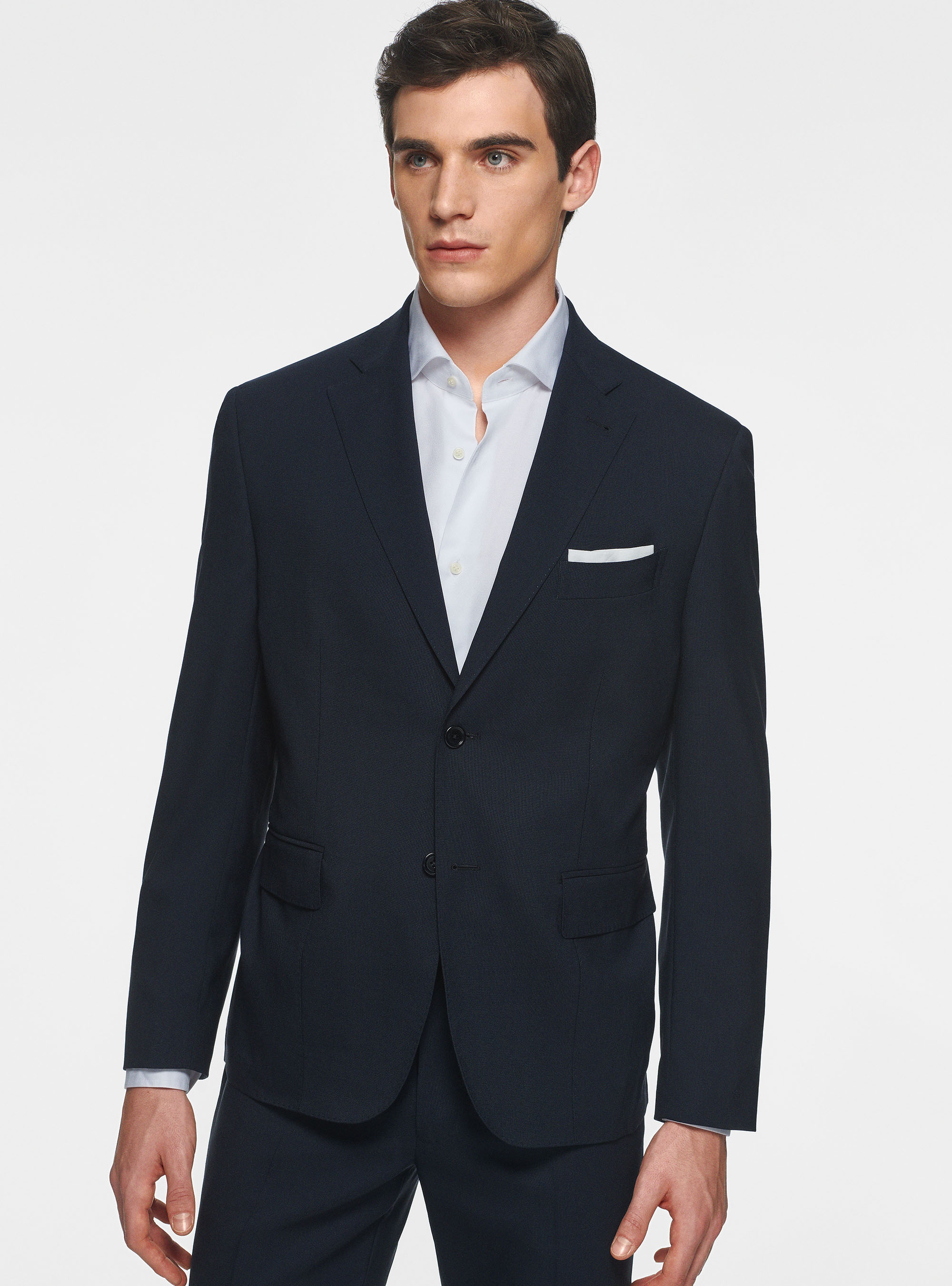 Giacca drop 4 in pura lana, NAVY