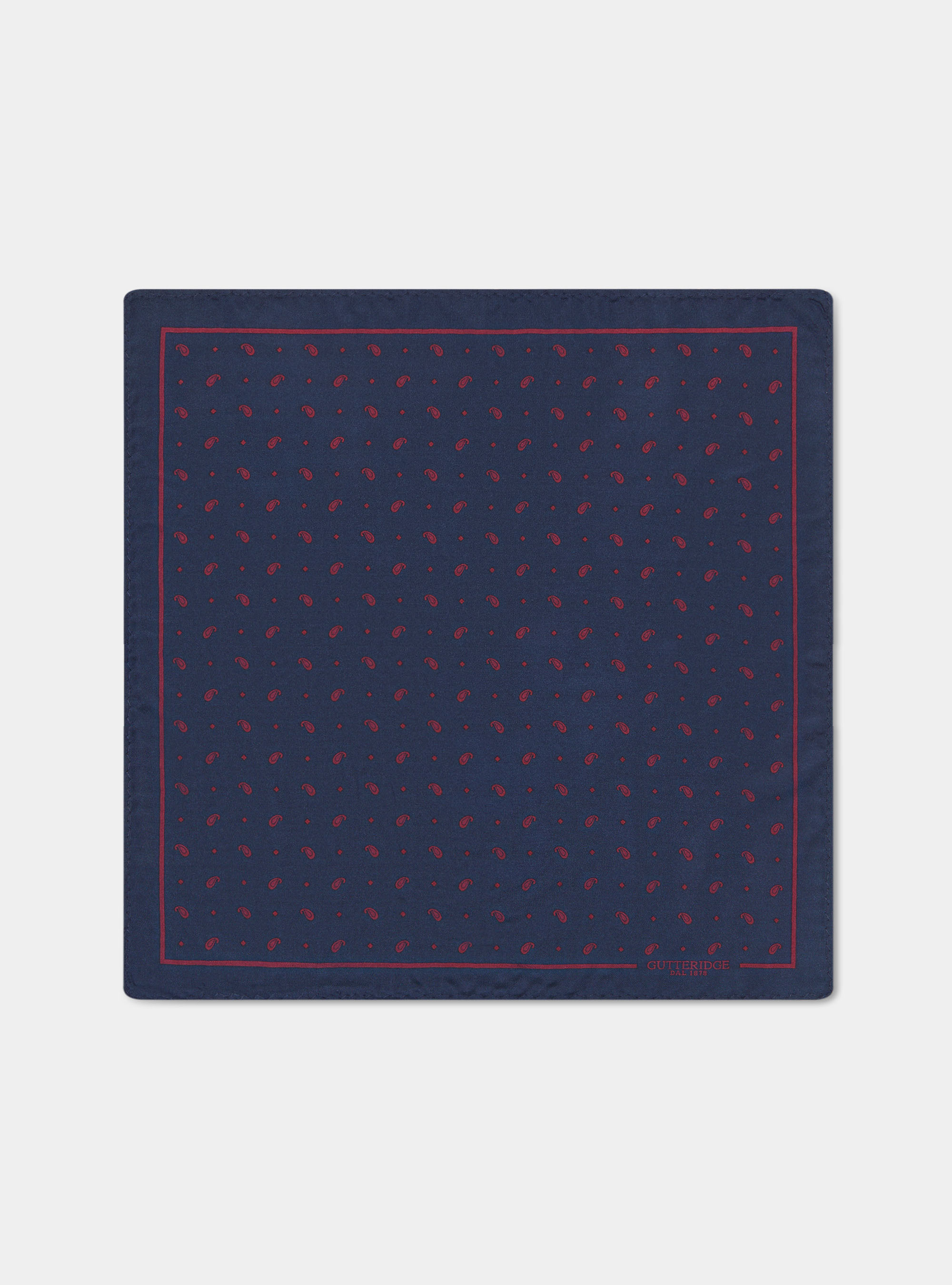 Pochette paisley in seta stampata, NAVY/BORDEAUX B054