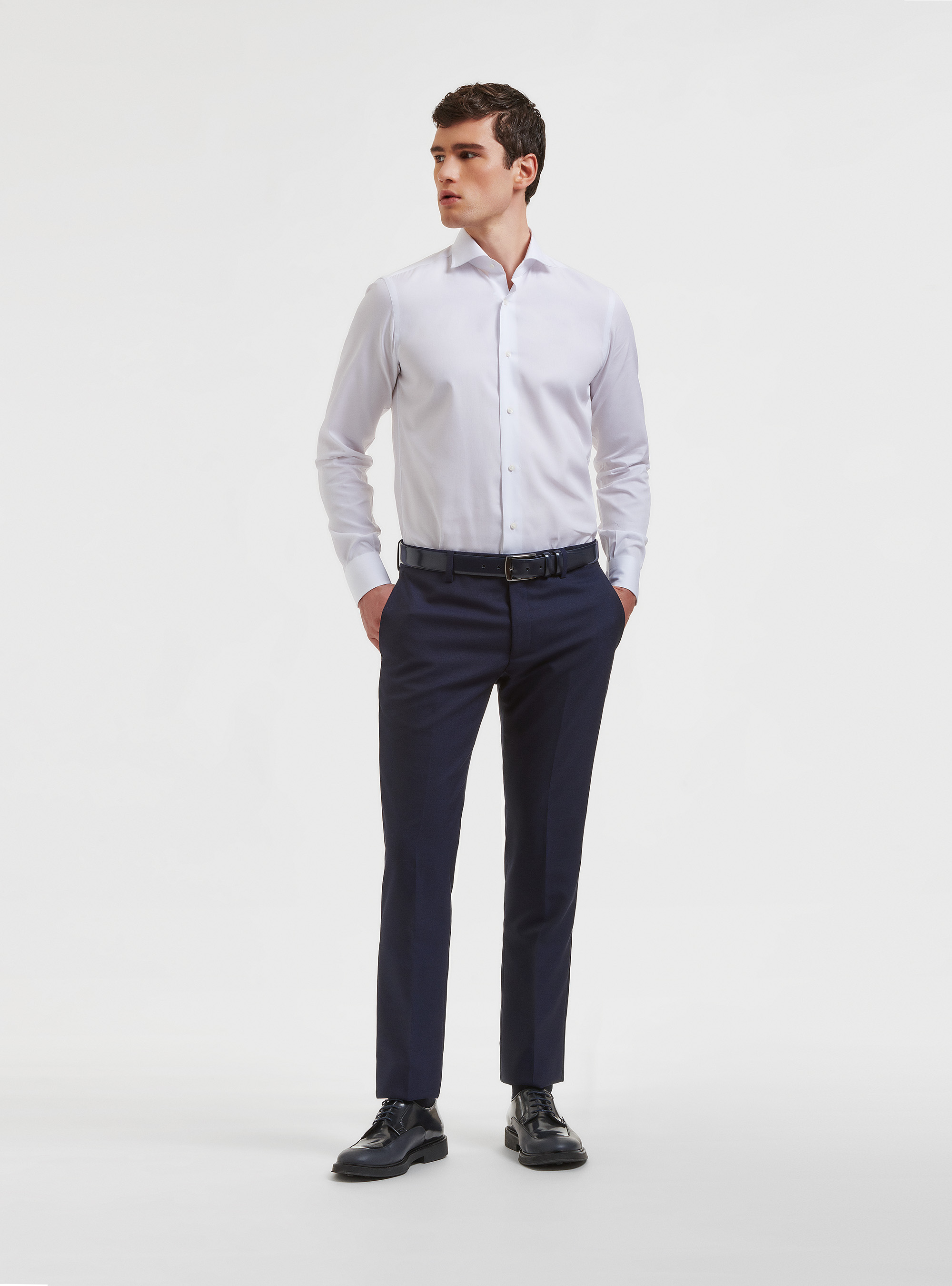 Camisa slim fit fil a fil de algod&oacute;n, BLANCO