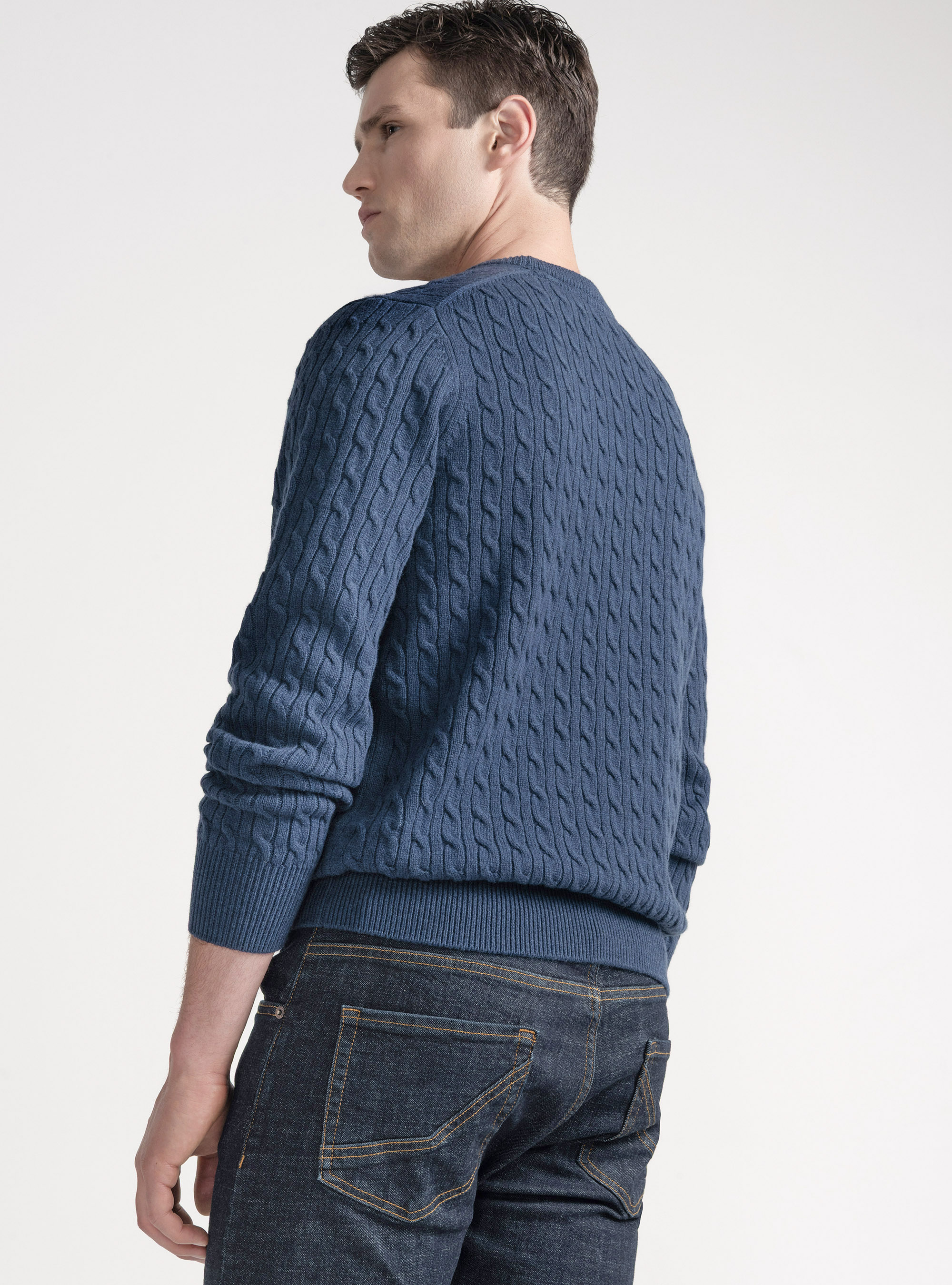 Crew-neck sweater with wool and cashmere braid, INK