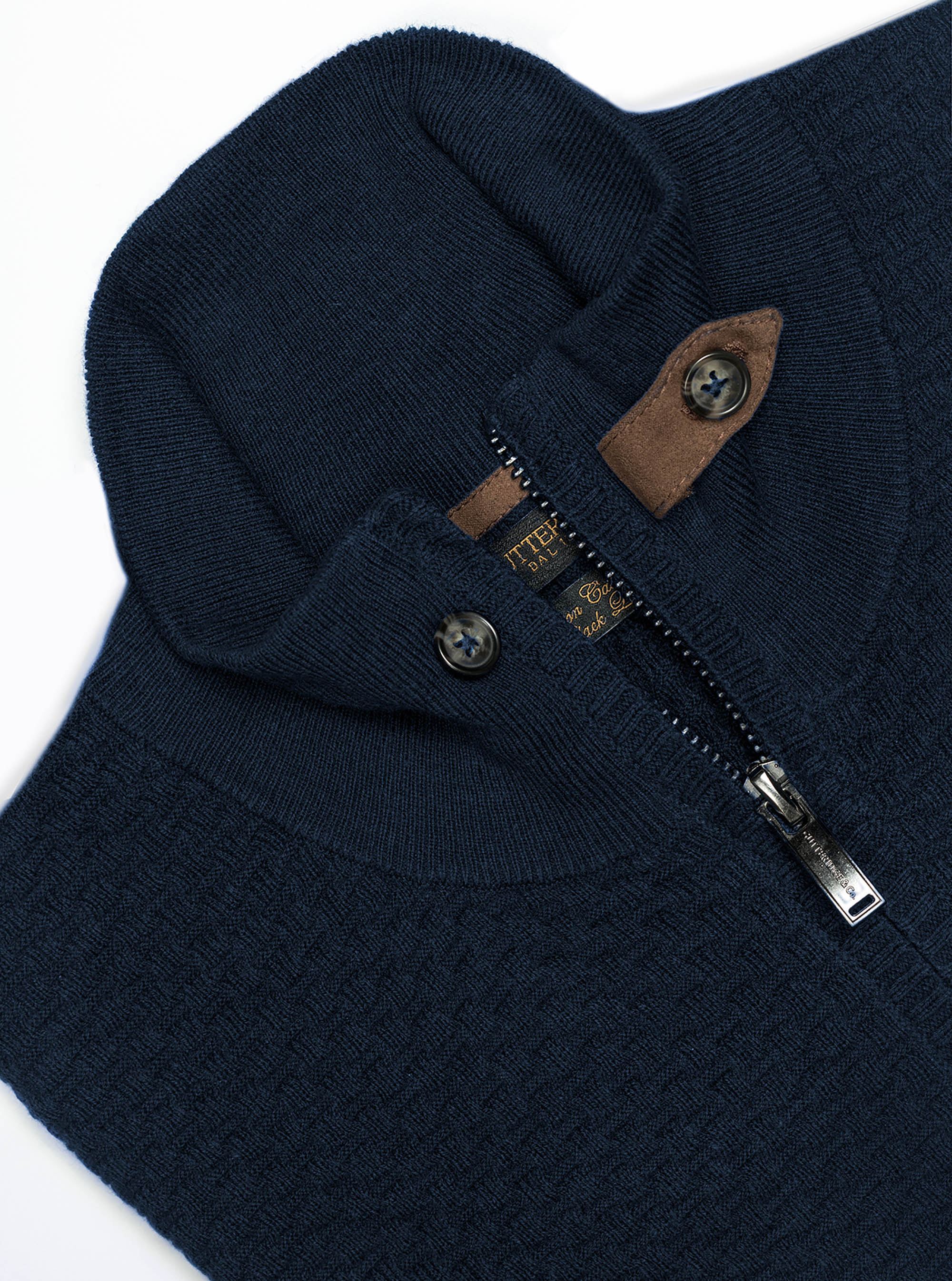 Maglia dolcevita con zip punto canestro, NAVY BLUE