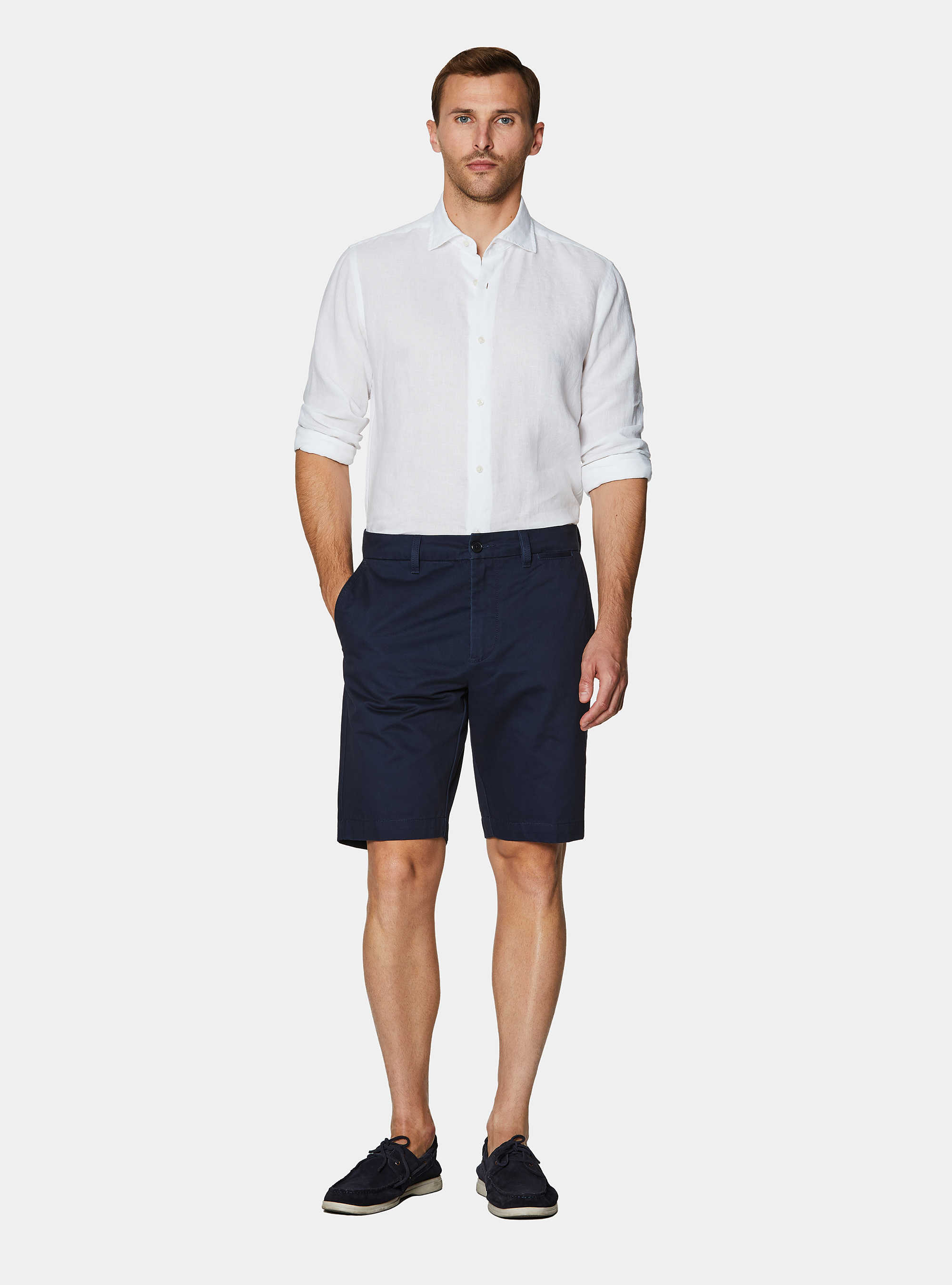 Cotton twill chino Bermuda shorts, NAVY BLUE