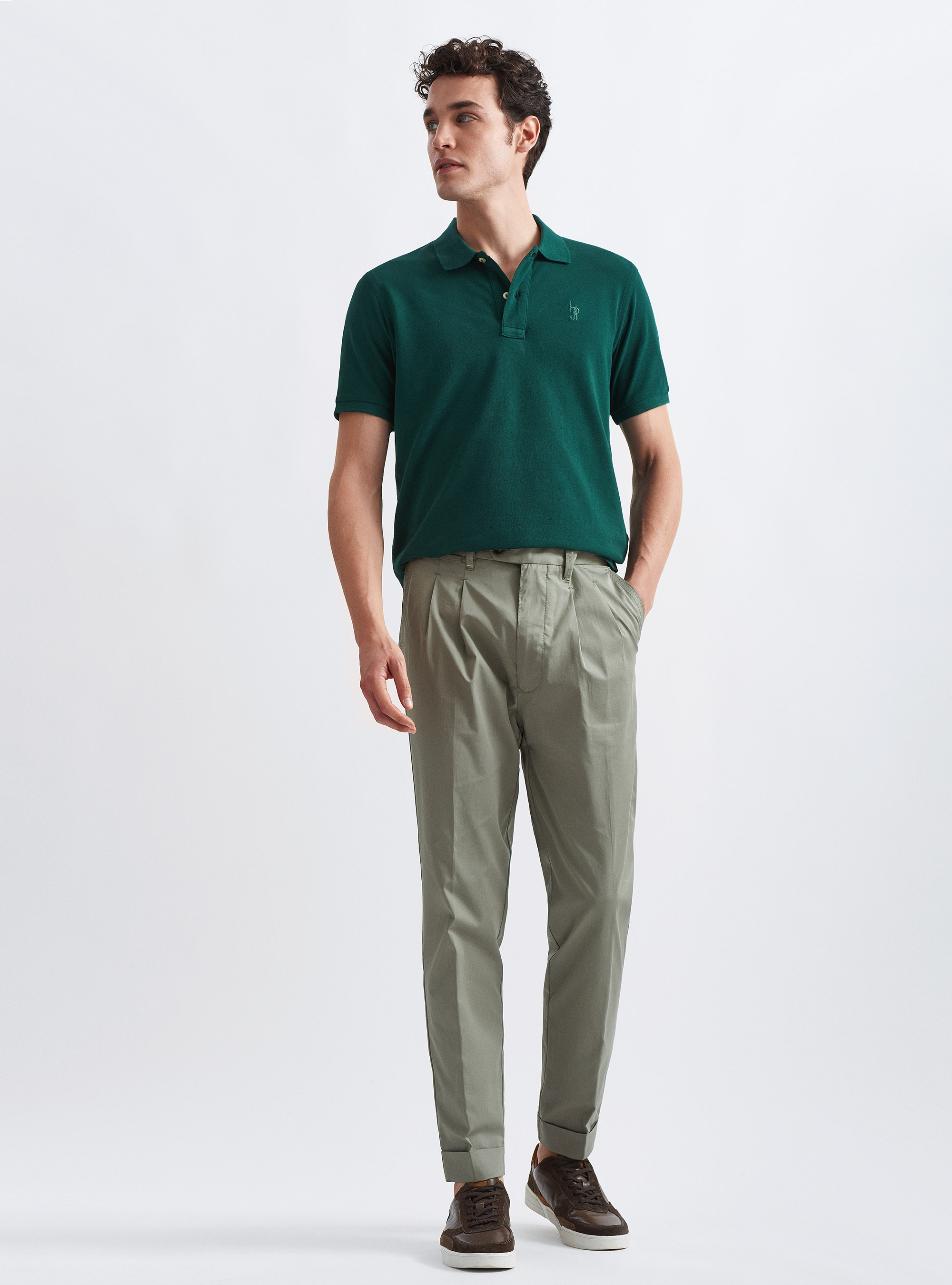 Pantaloni con doppia pince in twill leggero, SALVIA 0602C