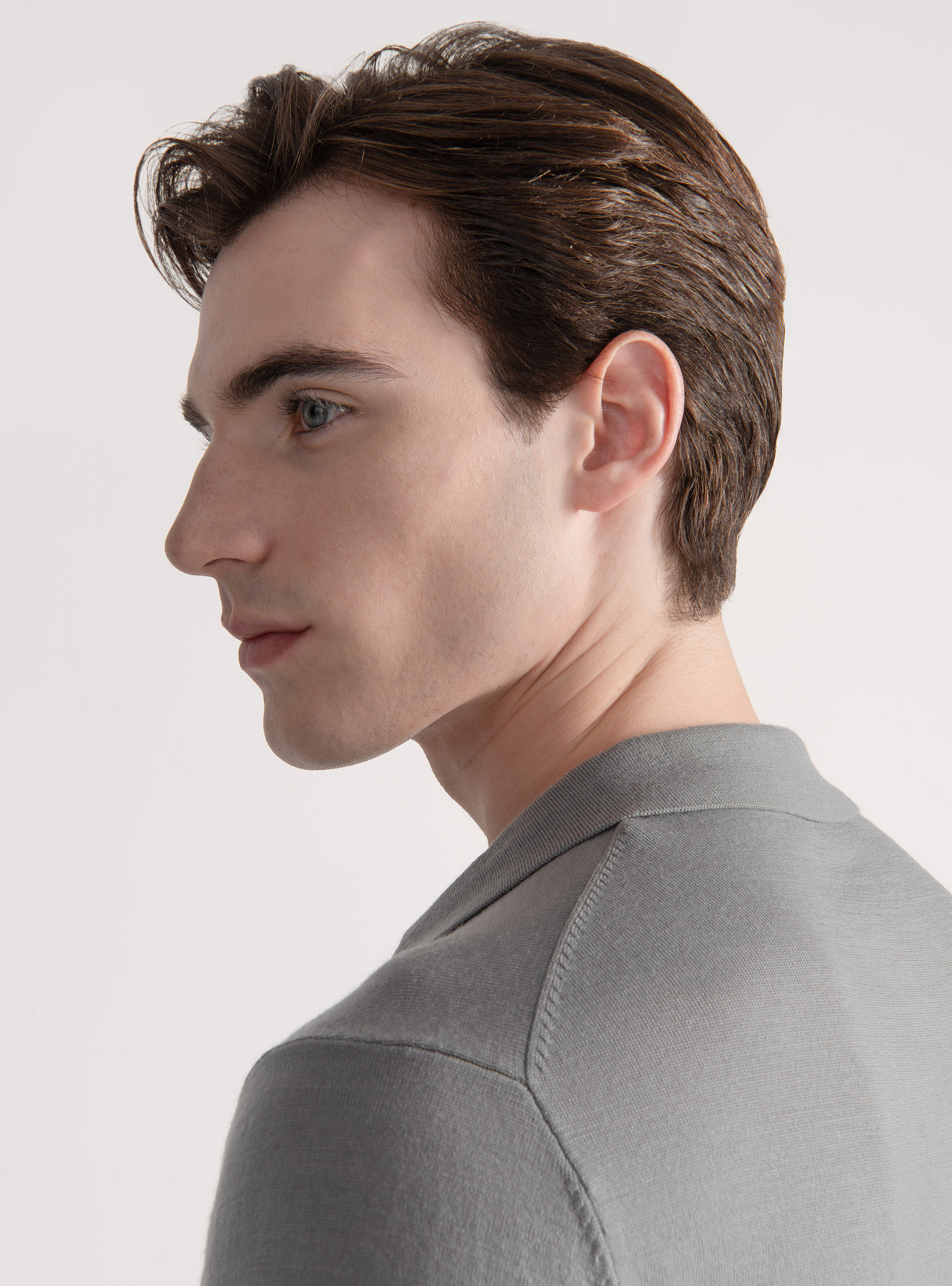 Polo in maglia senza bottoni in lana merino, GRIGIO CHIARO