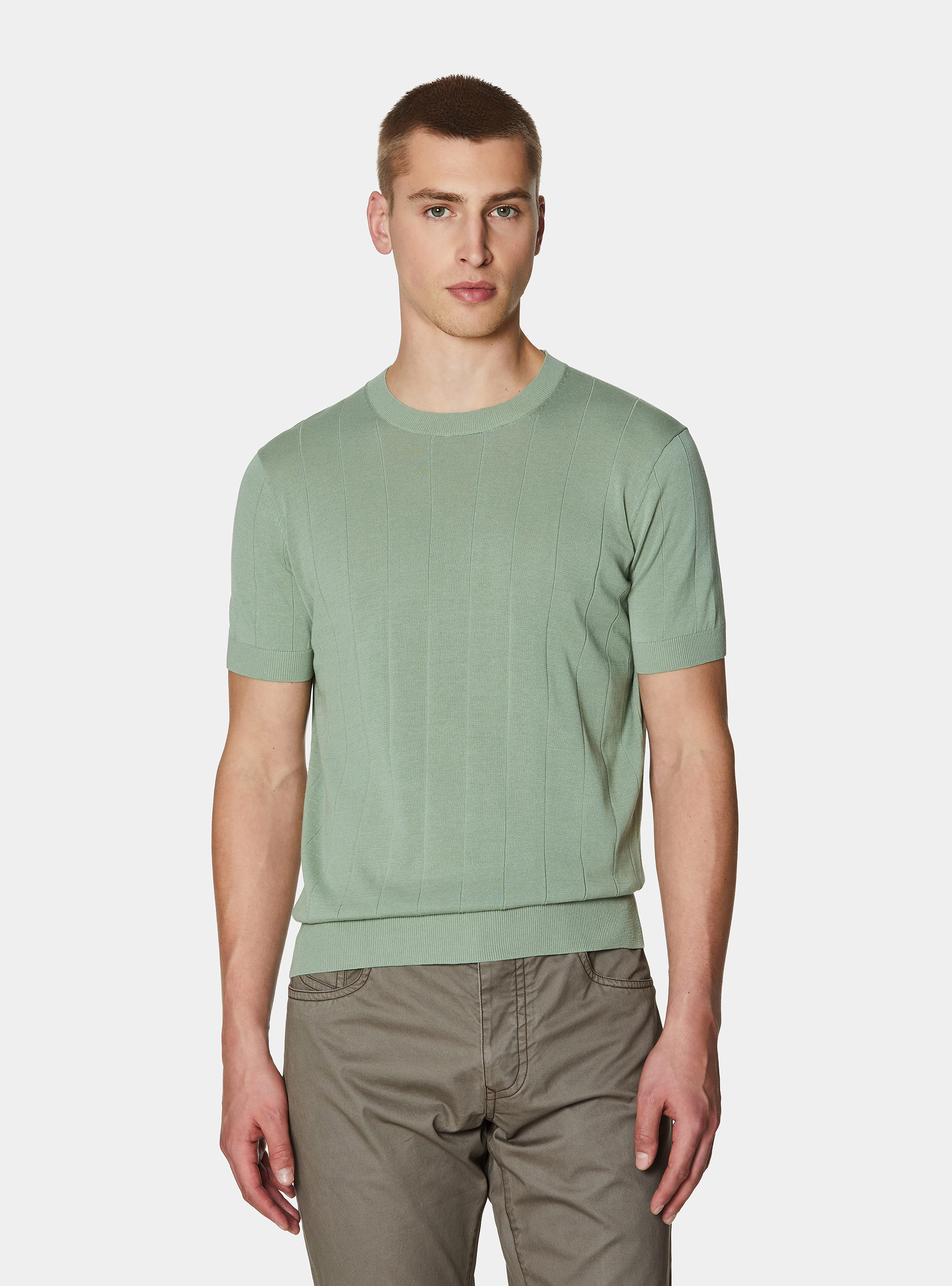 Maglia in puro cotone costa piatta, SALVIA 0602C