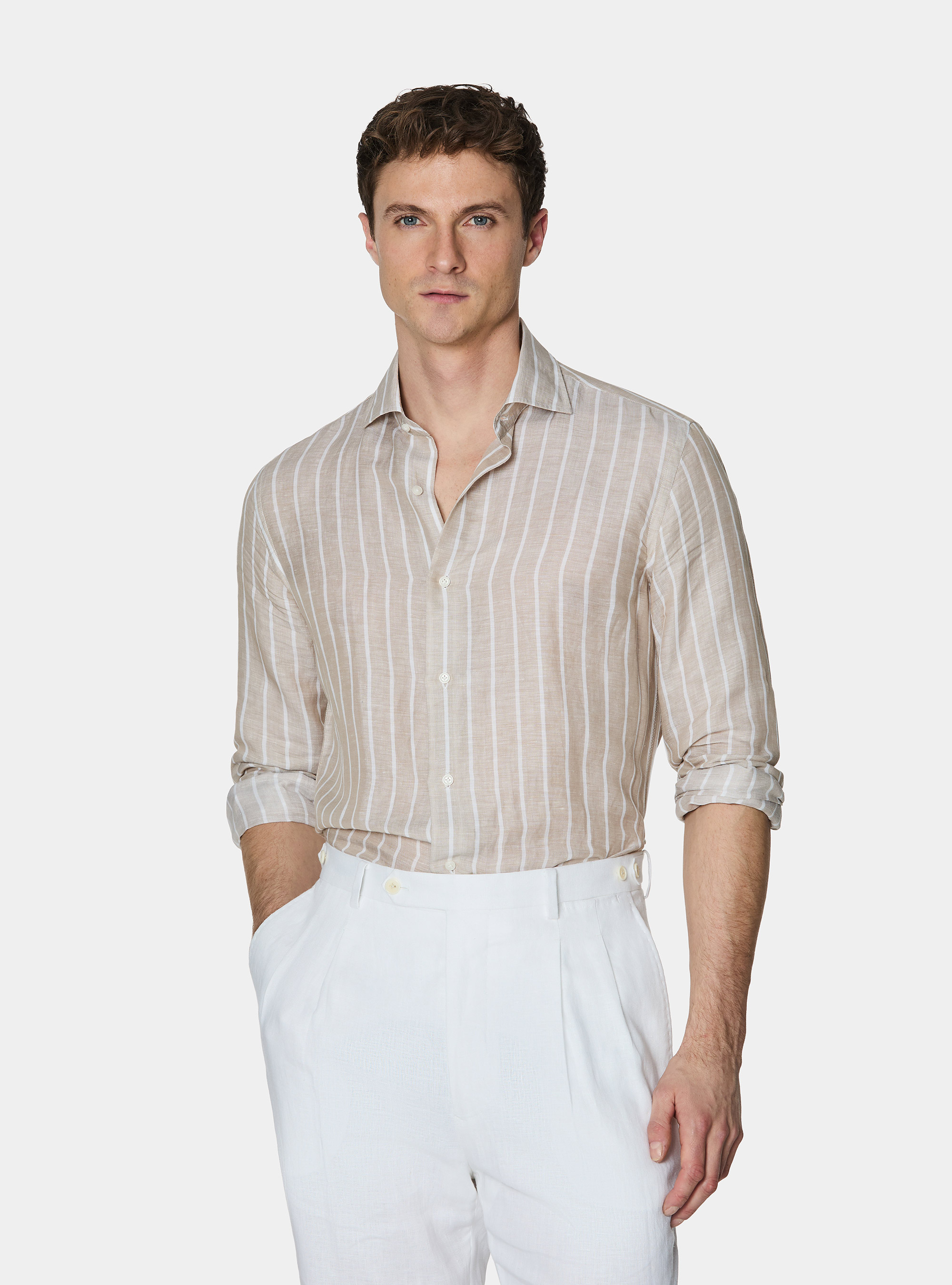 Linen blend striped shirt, SAND