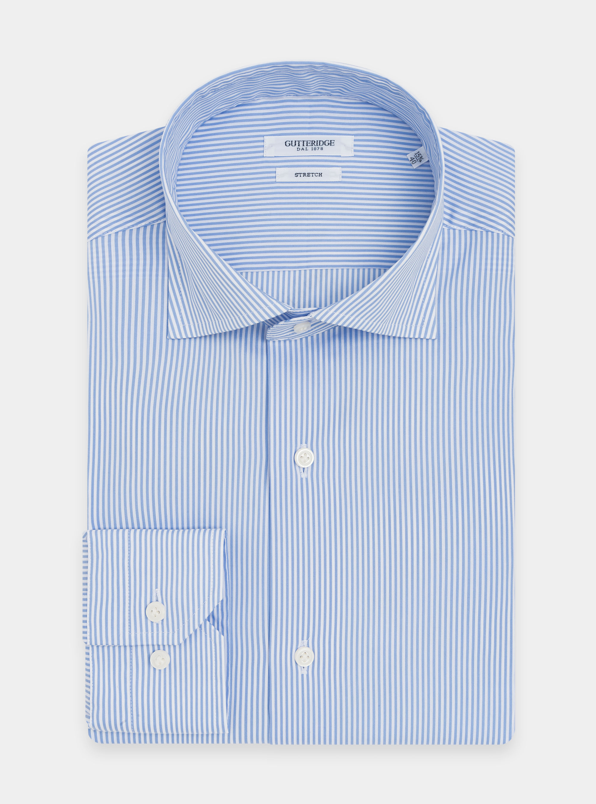 Camicia in popeline stretch rigato, AZZURRO