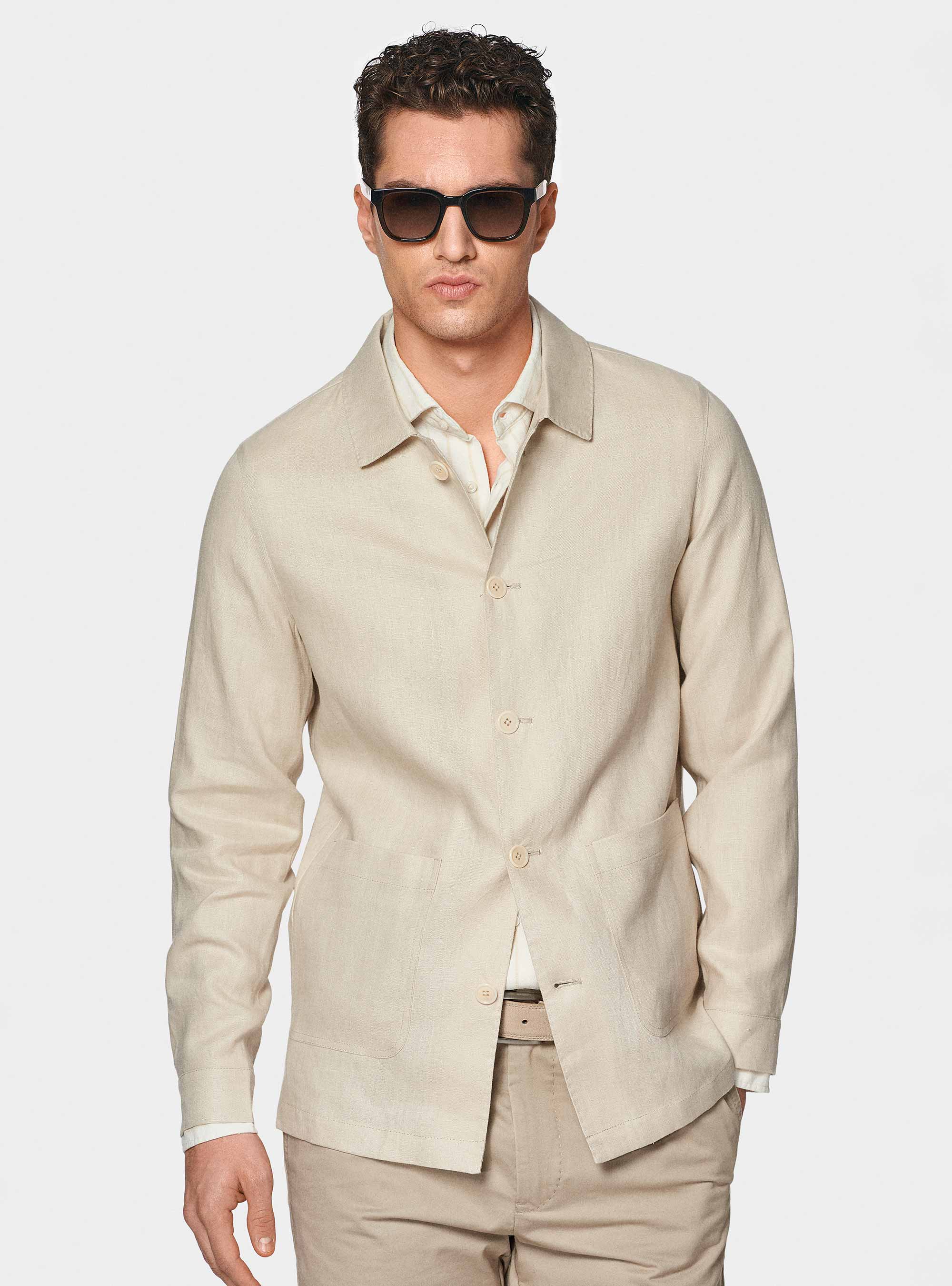 Pure linen shirt blazer, ECRU