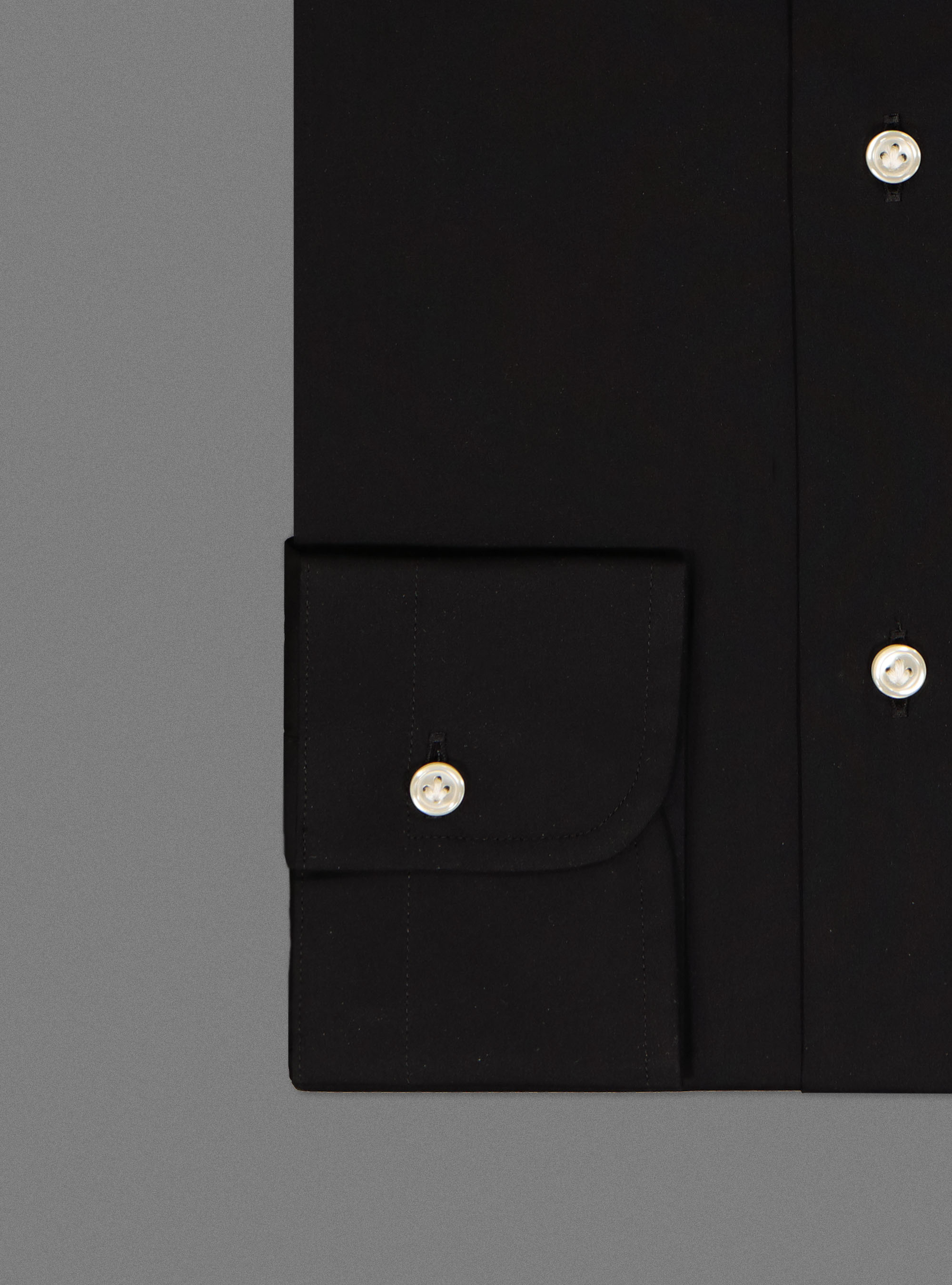 Camicia collo semiaperto in popeline stretch, NERO