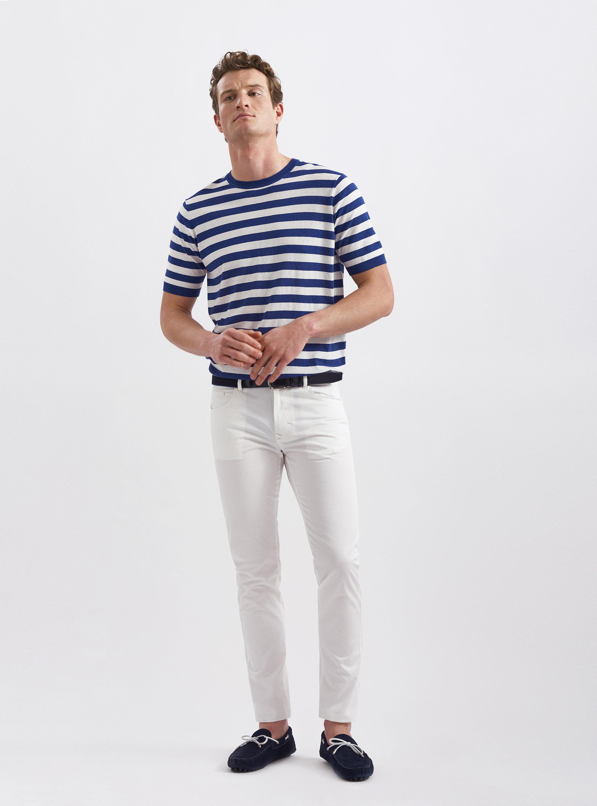 Pantaloni 5 tasche in twill di cotone leggero, BIANCO