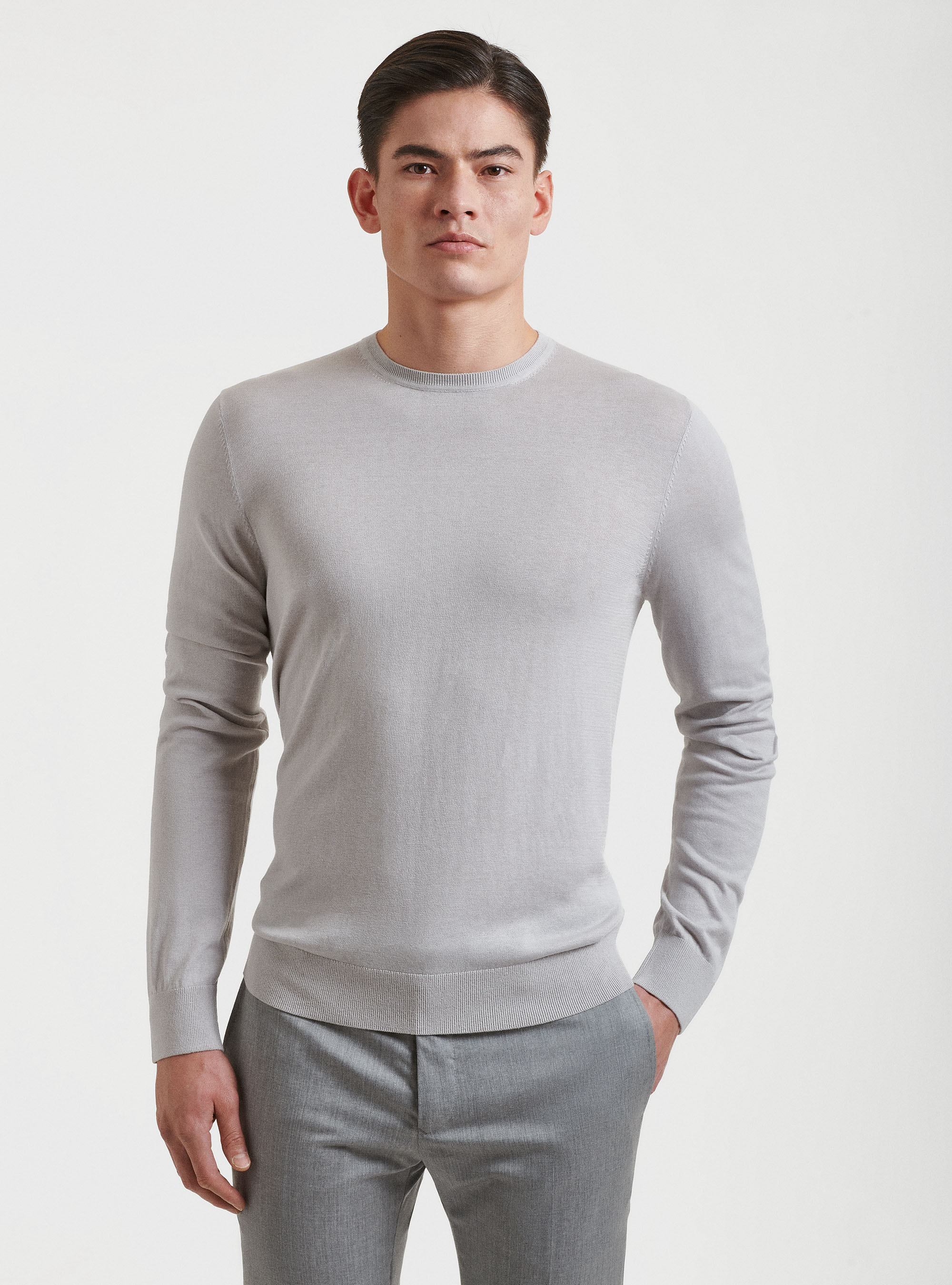 Gutteridge - Maglia girocollo in seta e cotone, Unisex, Grigio Chiaro Melange, Taglia: XXL