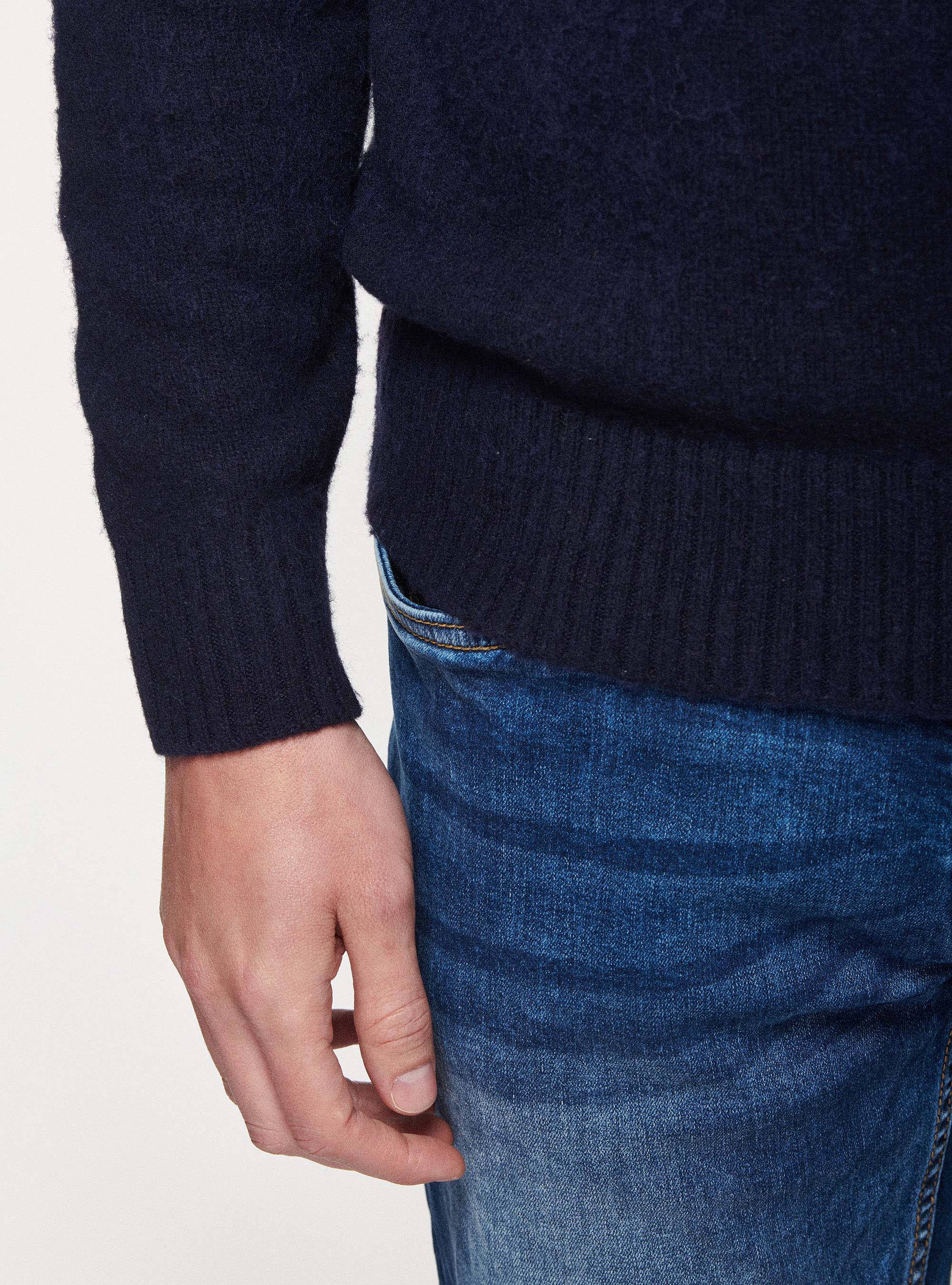 Maglia collo alto in lana brushed, BLU NAVY