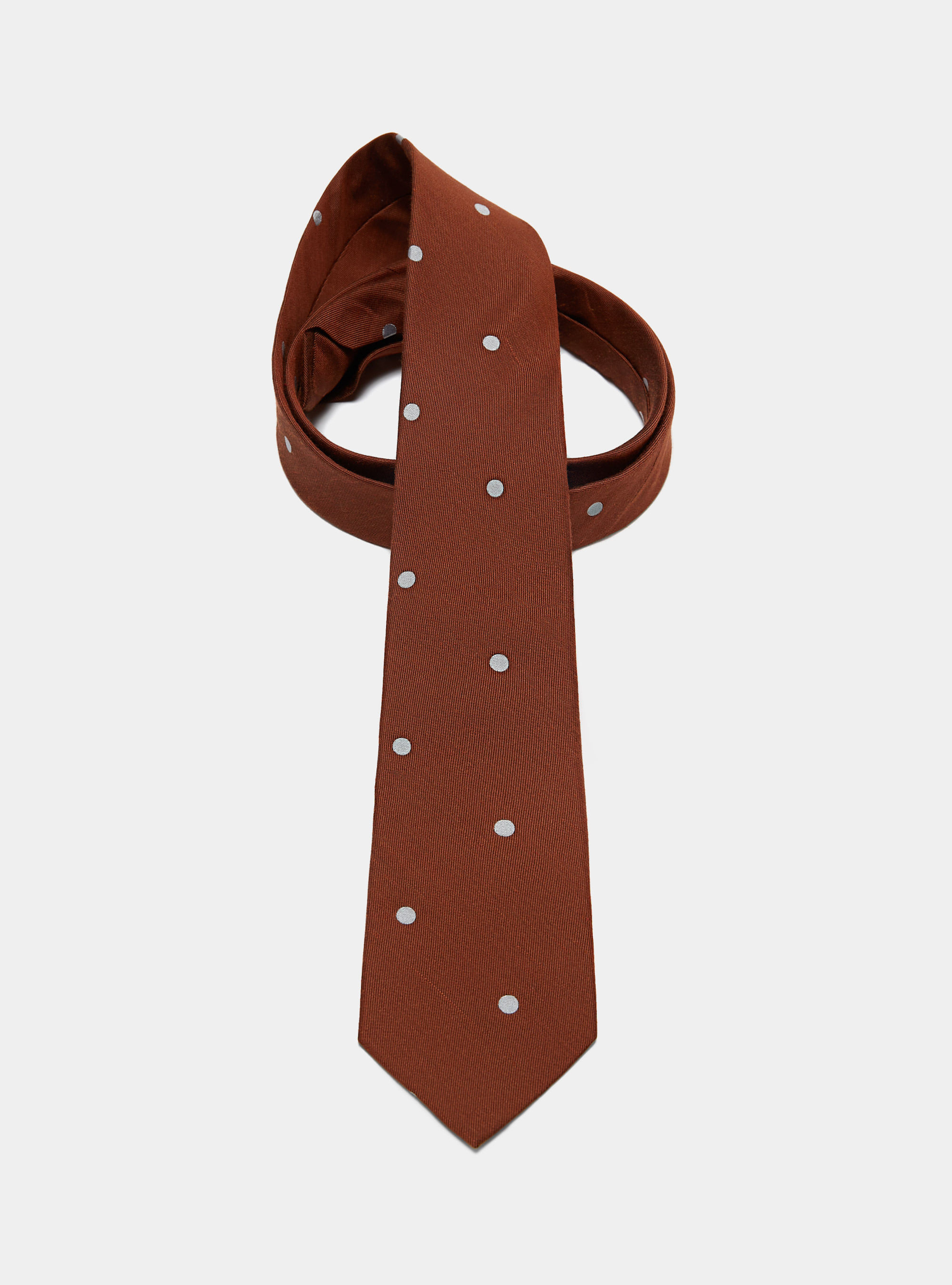 Cravate Macro en soie et lin à pois, TERRE CUITE