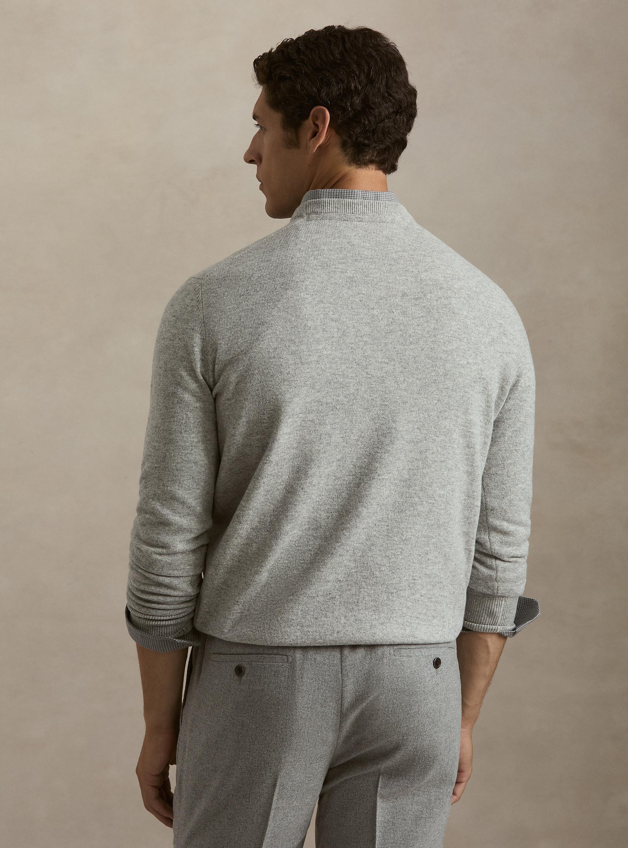 Lambswool and cashmere crewneck sweater, LIGHT GREY MELANGE