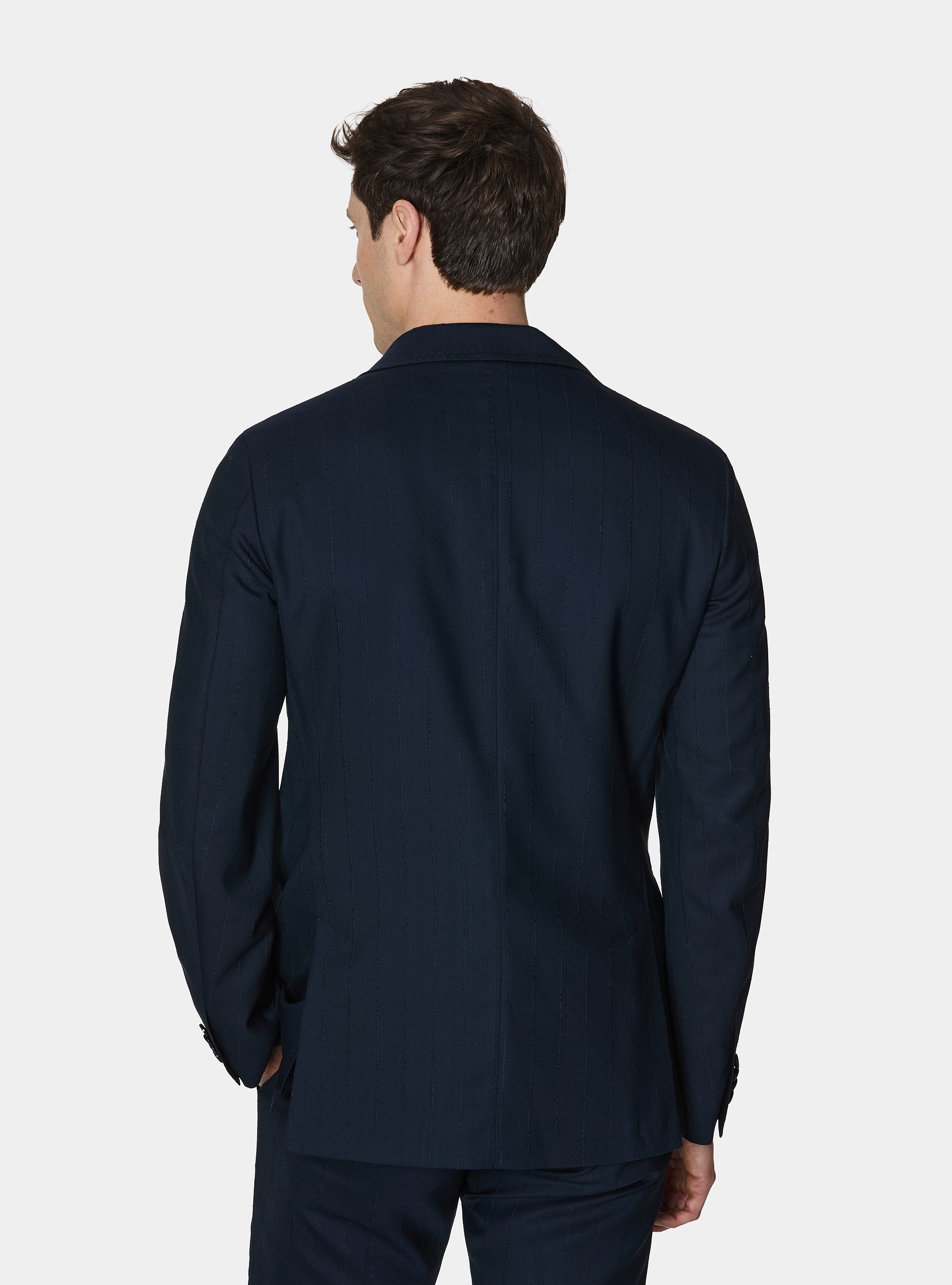 Pinstriped suit blazer in 100% wool, NAVY BLUE