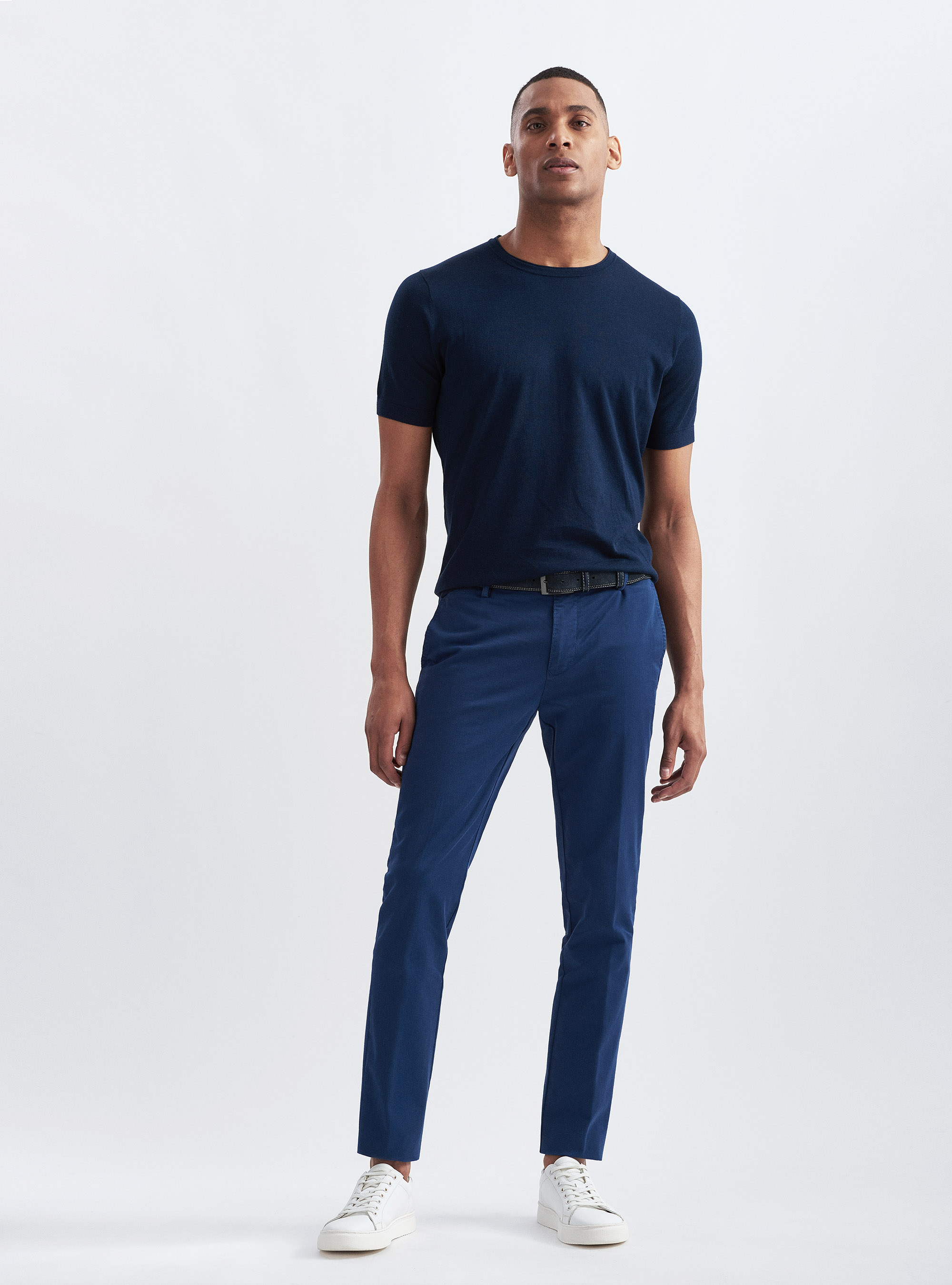 Silk and cotton half-sleeved sweater, NAVY BLUE