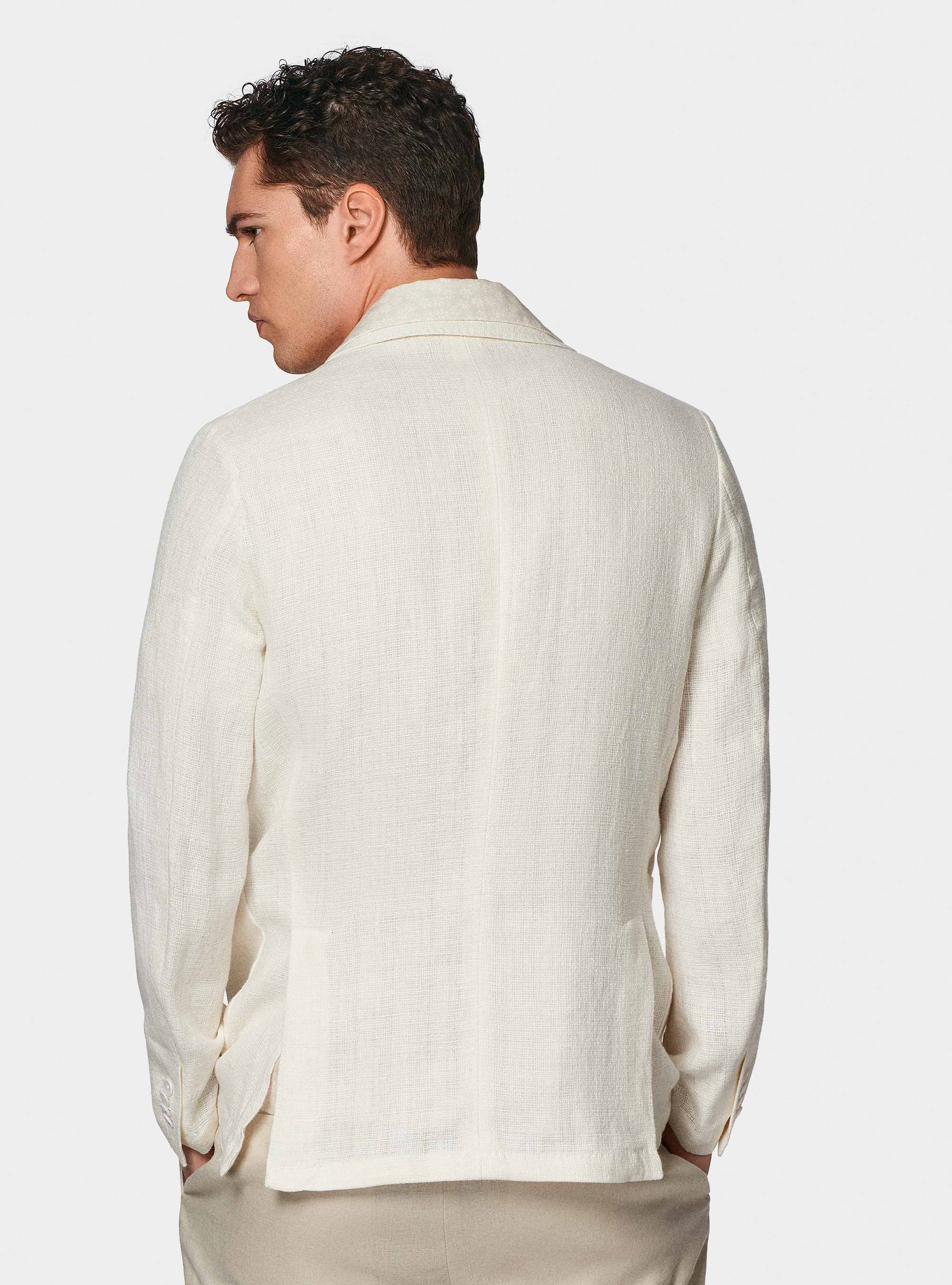 Linen crepe blazer, WHITE