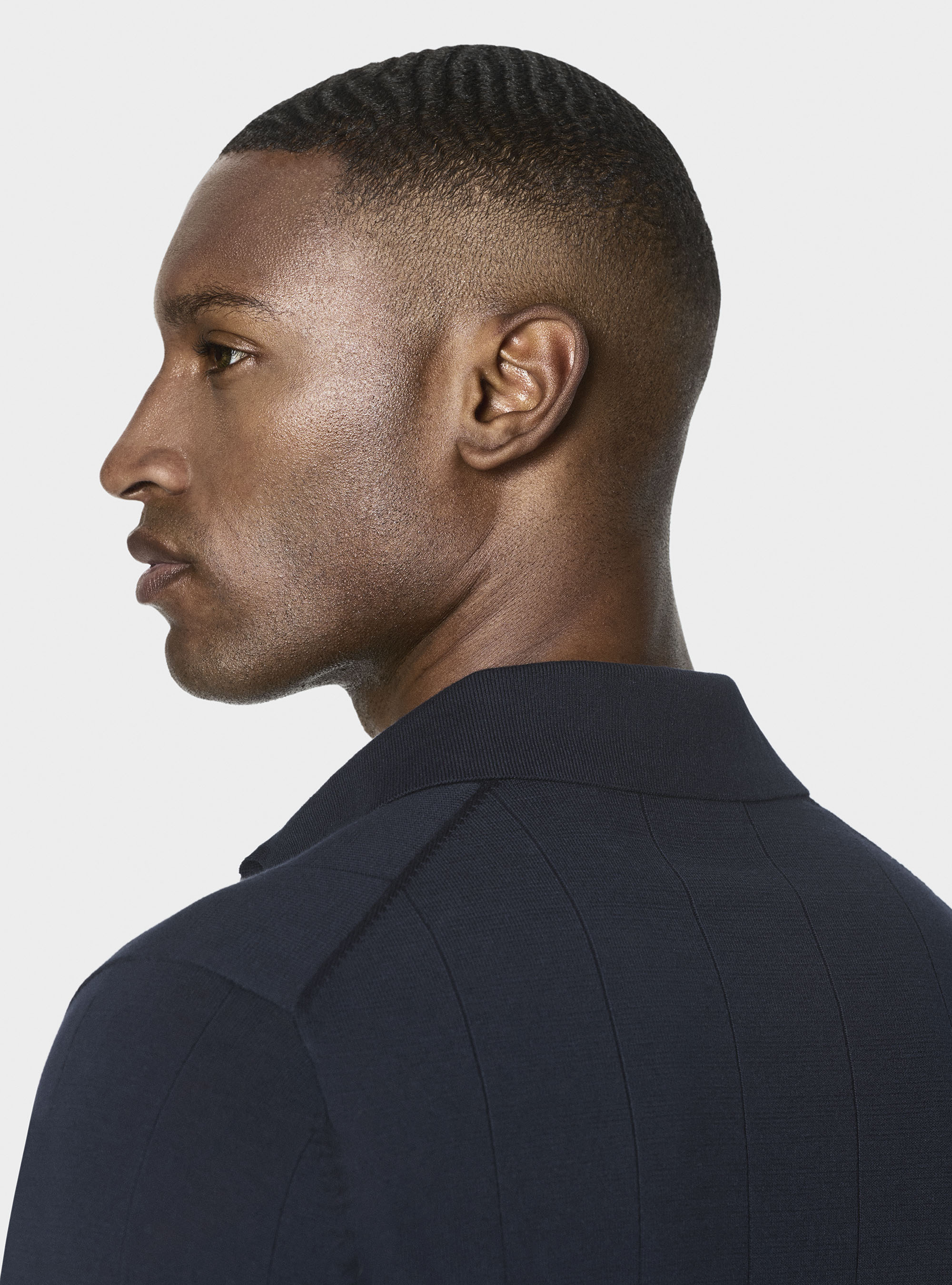 Polo à manches longues en tricot, BLEU MARINE